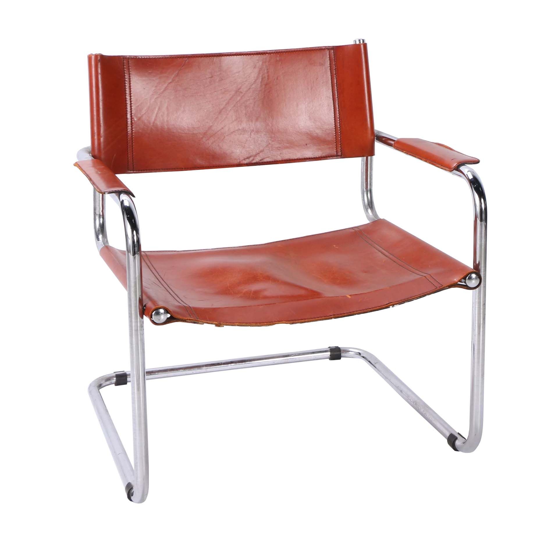 Bauhaus Tubular Steel and Saddle Leather Cantilever Arm Chair by Mart Stam