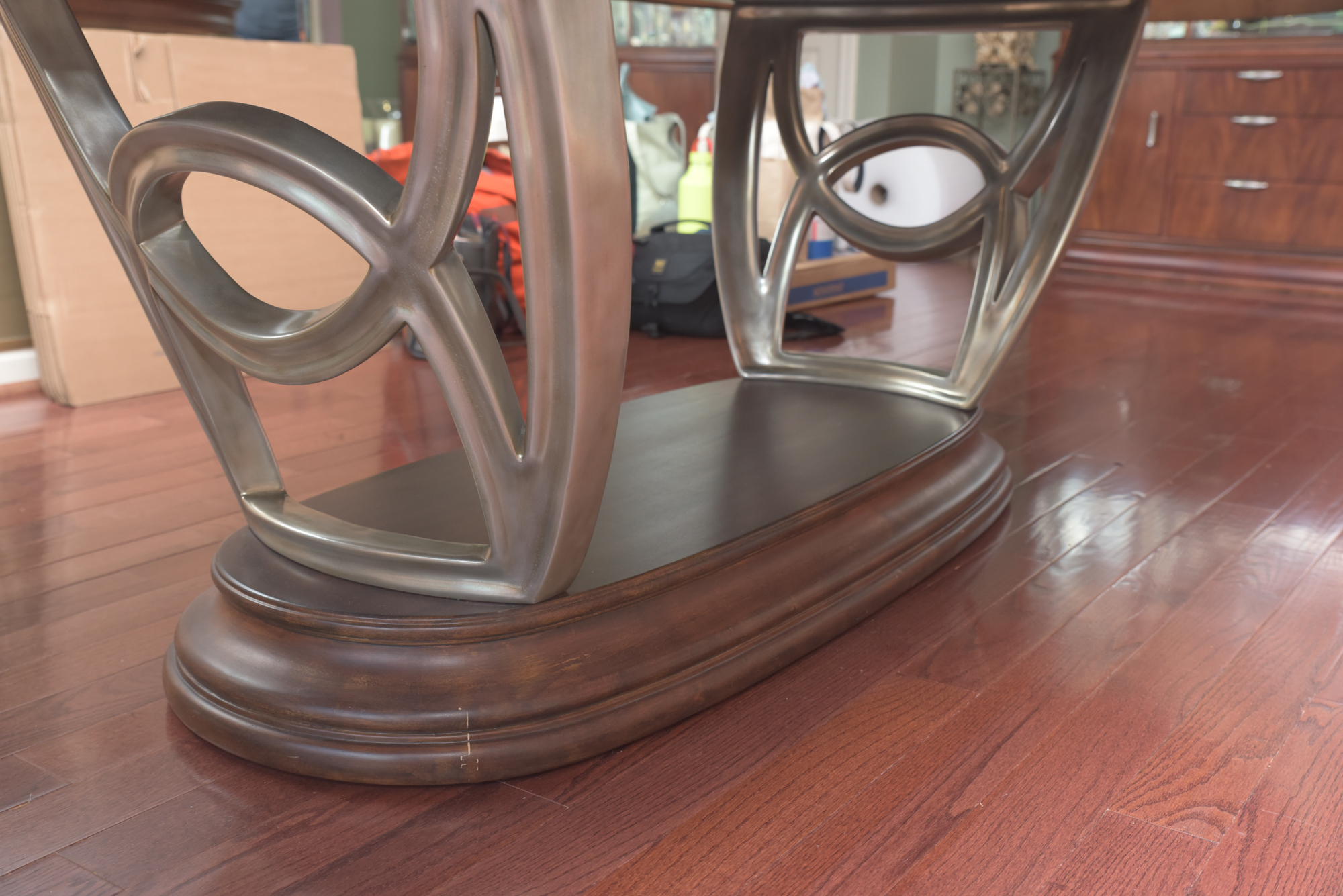 Double Ring Pedestal Wooden Dining Table