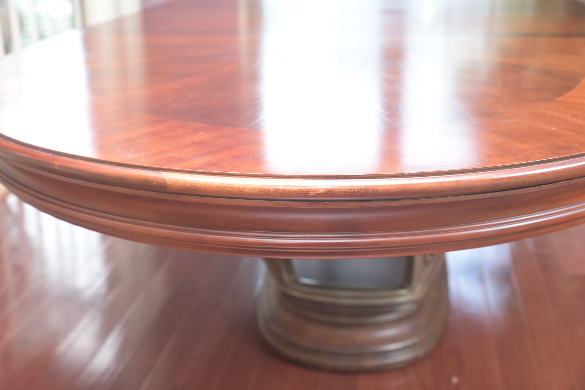 Double Ring Pedestal Wooden Dining Table