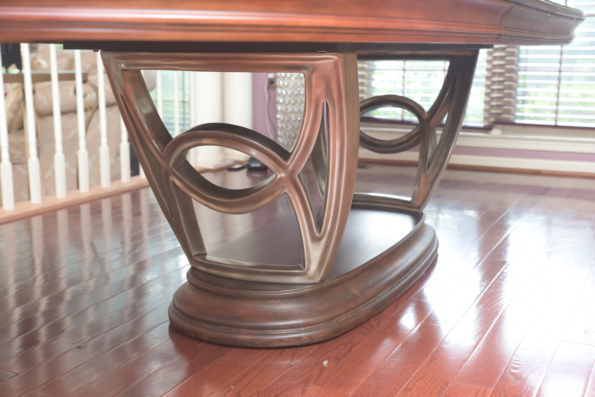 Double Ring Pedestal Wooden Dining Table