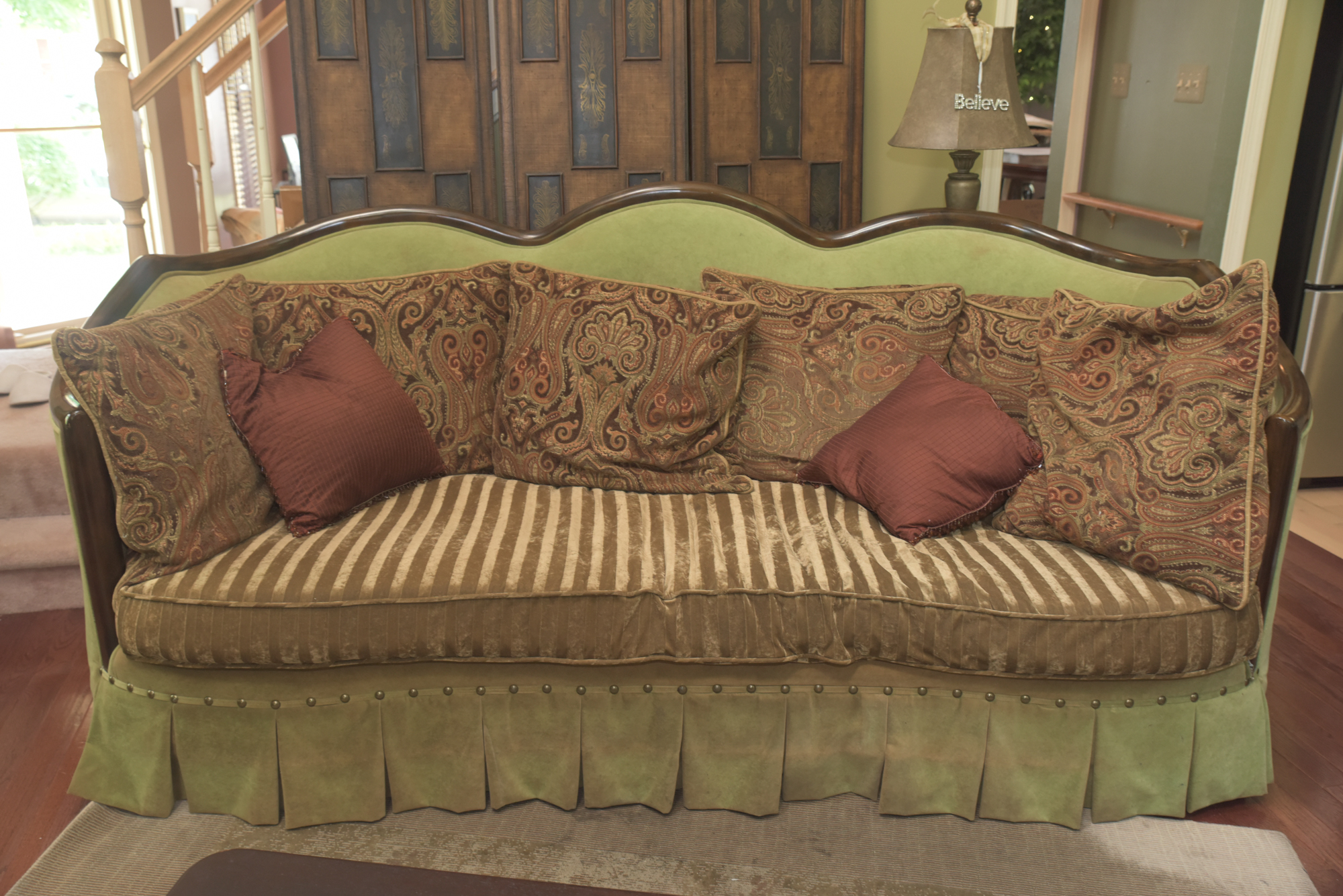 Green Velour Cabriole Sofa