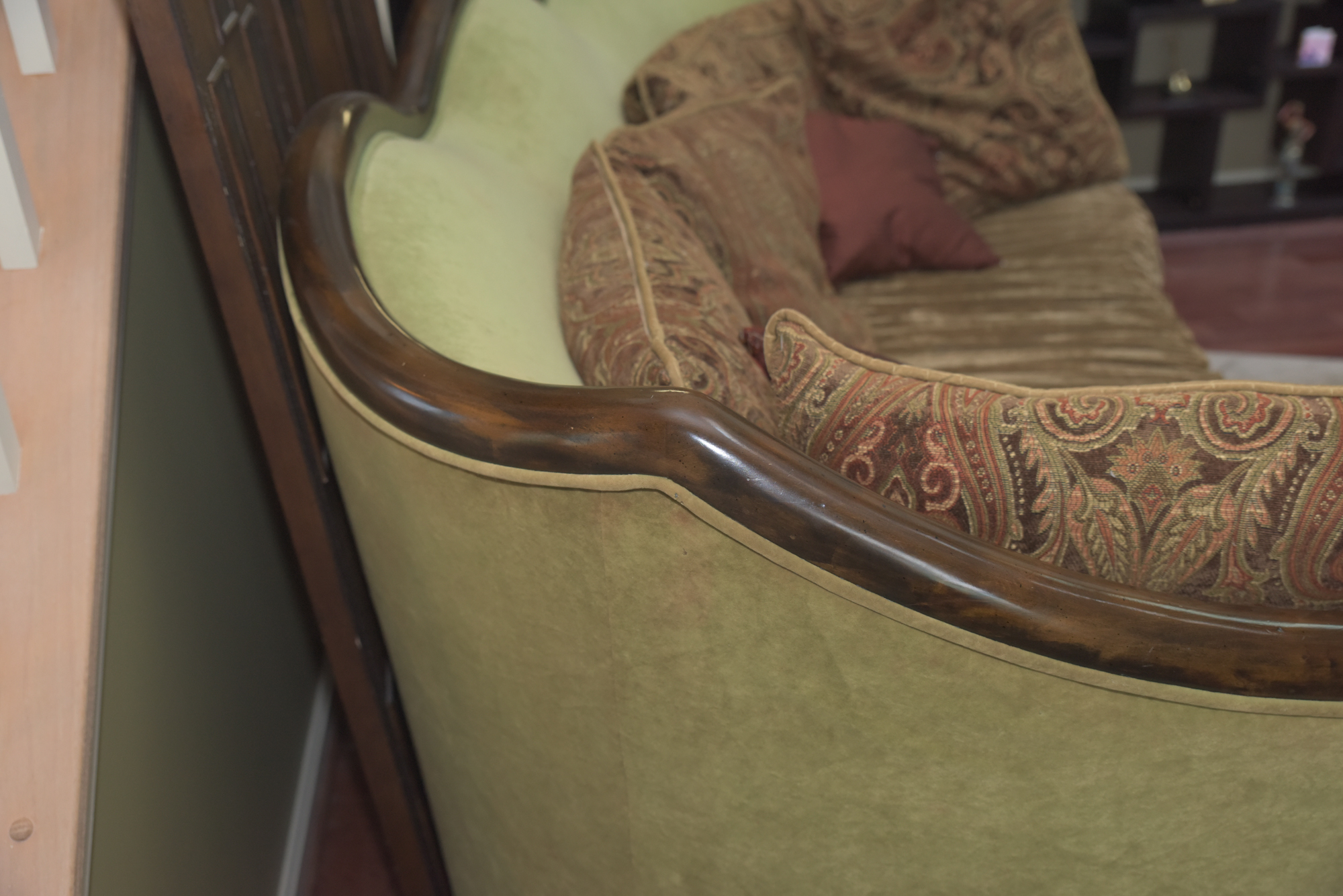 Green Velour Cabriole Sofa