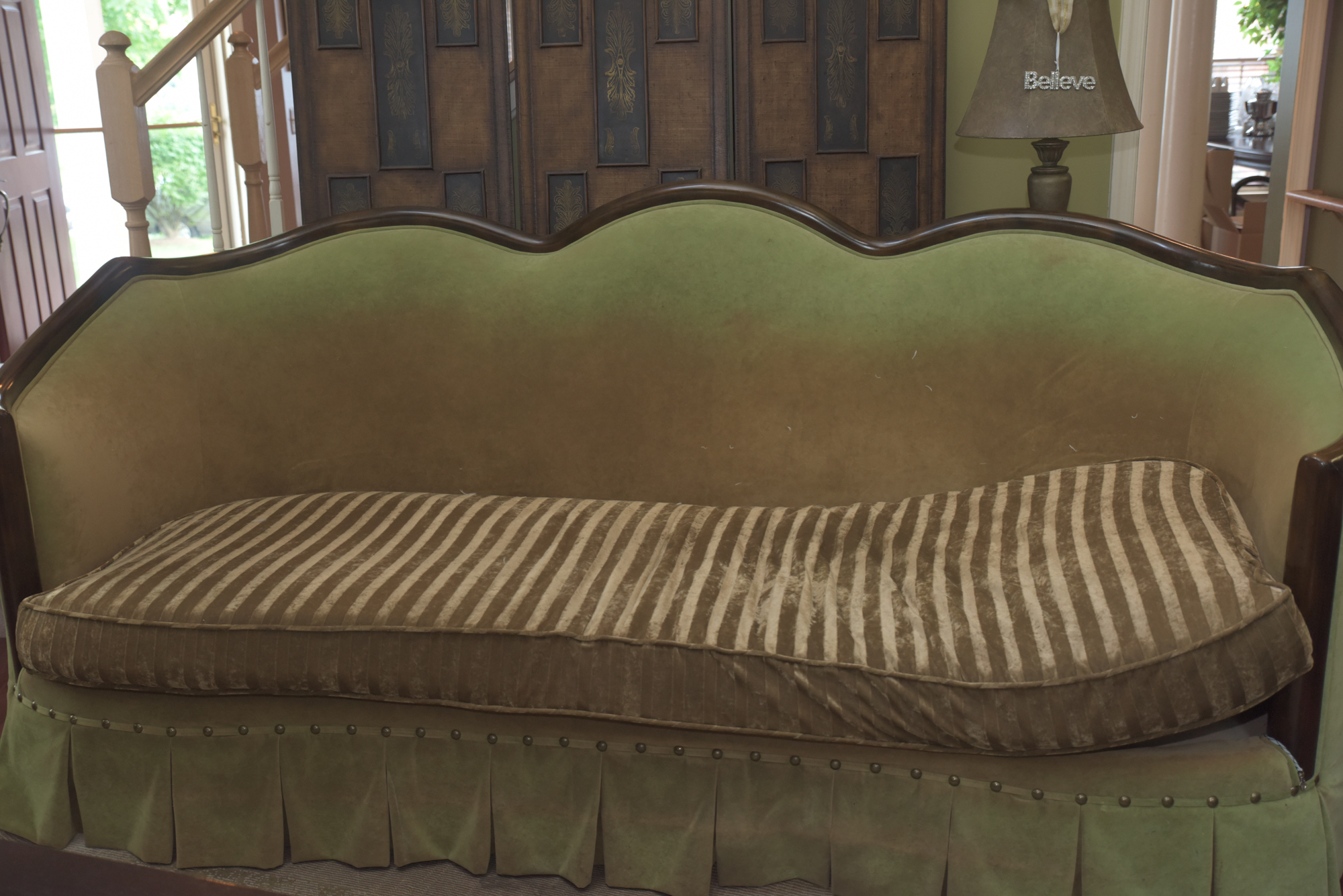 Green Velour Cabriole Sofa
