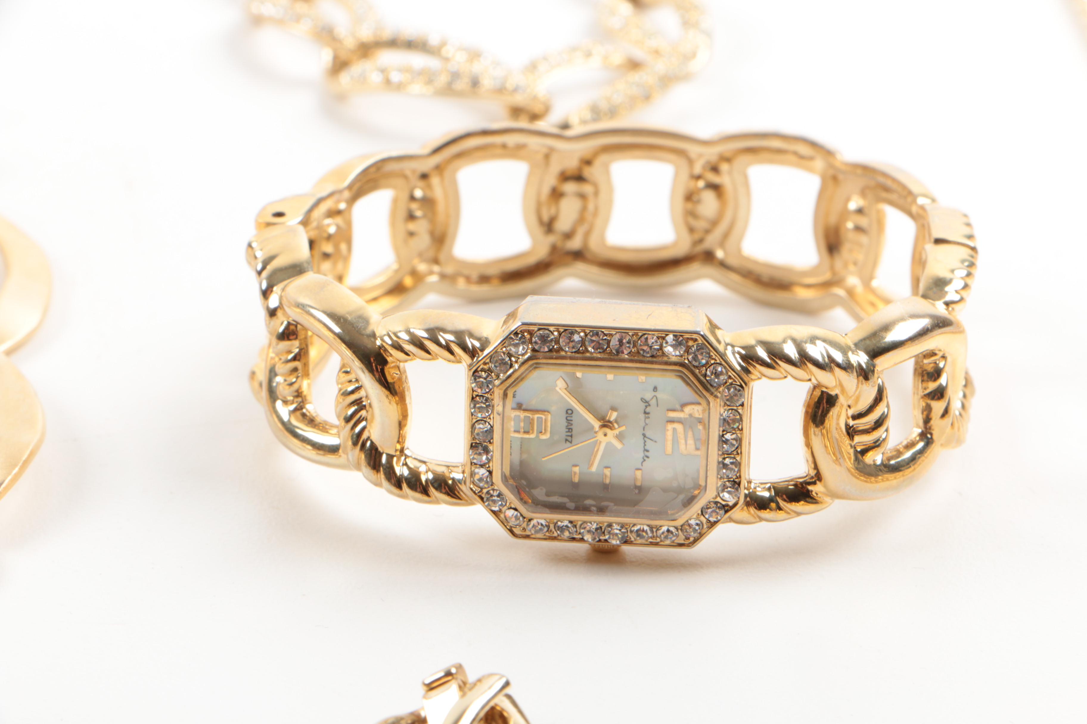 Susan Lucci Gold Tone Statement Costume Jewelry with Imitation Pearl