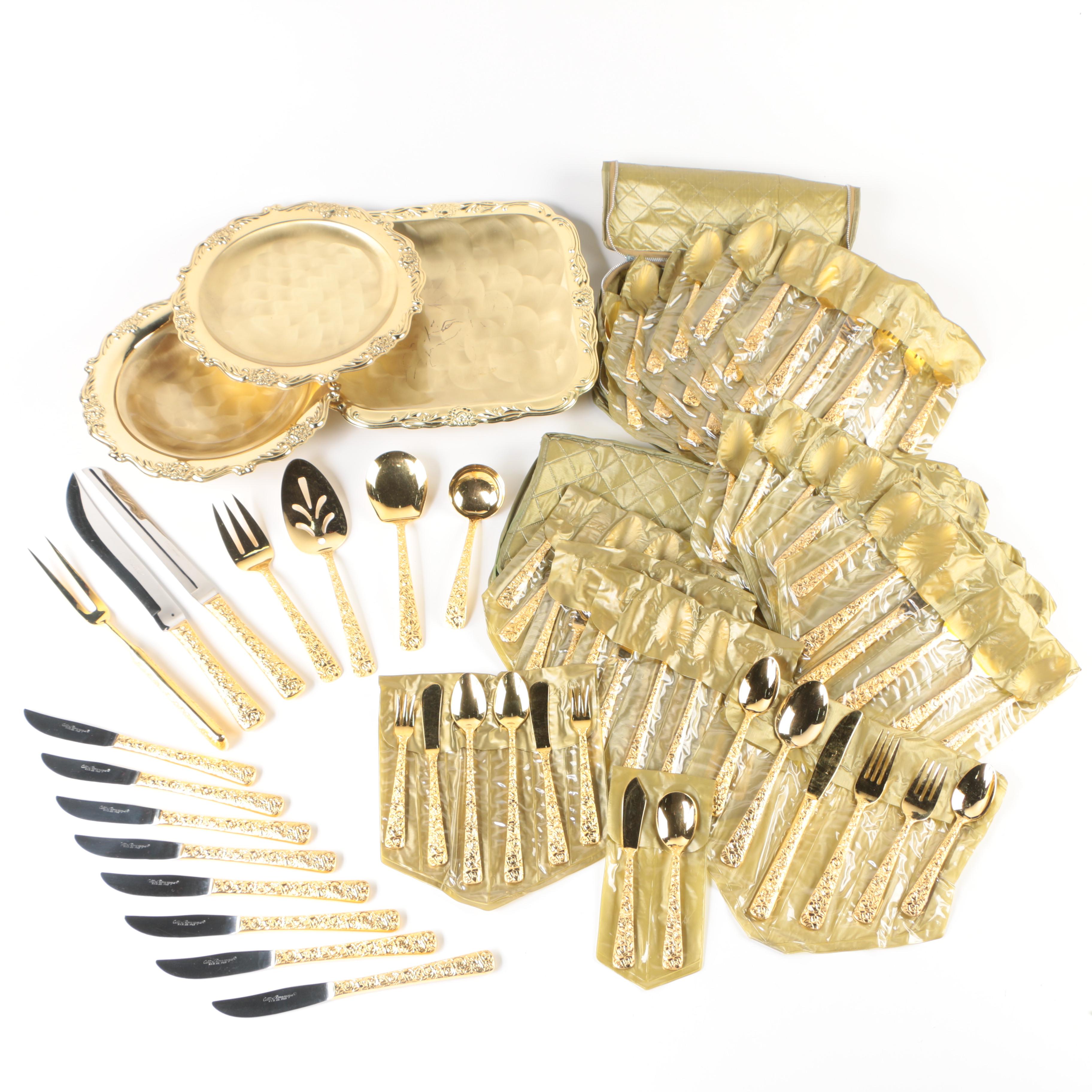 Japanese "Cellini Romanesque" Gold Electroplate Flatware and Serveware