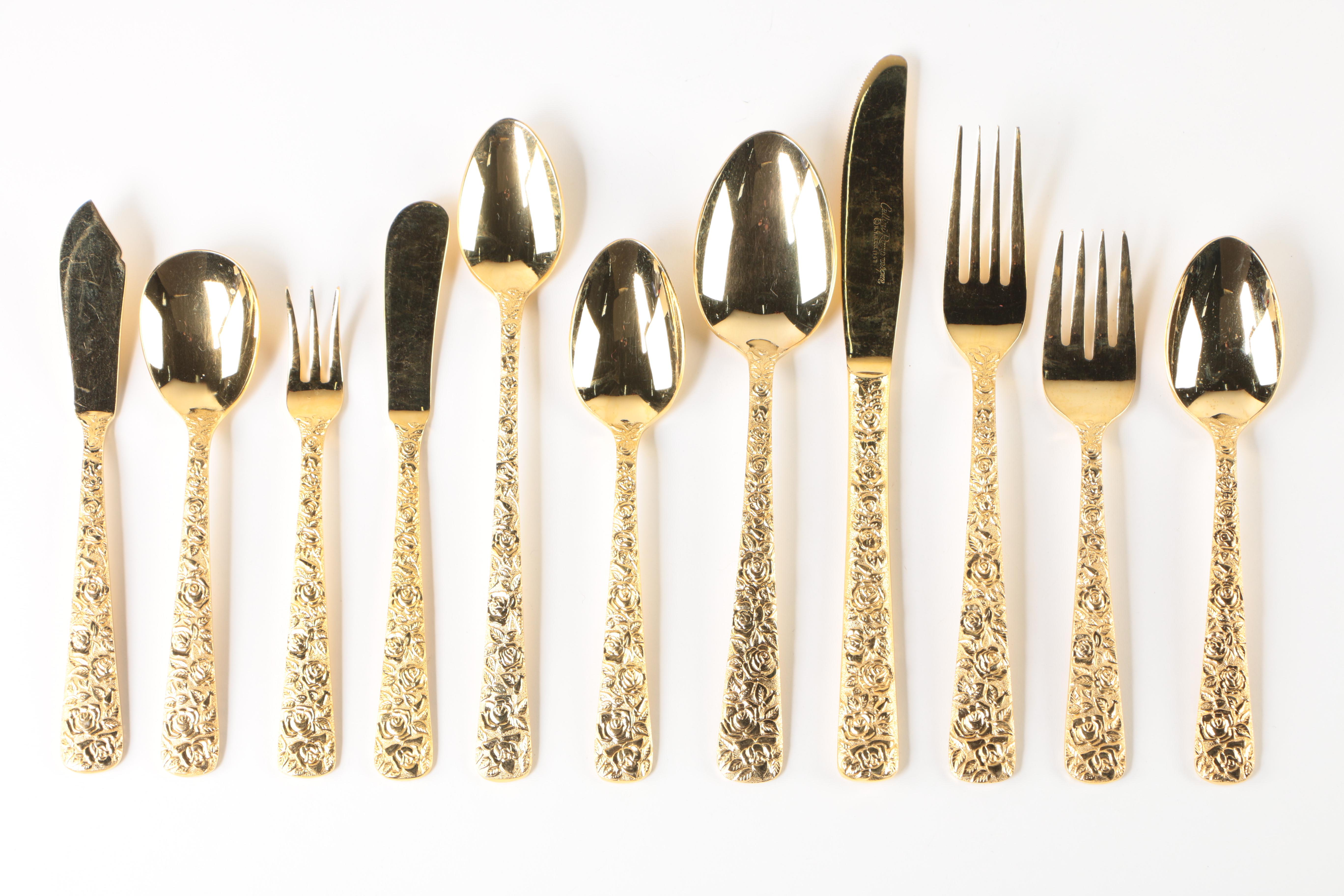 Japanese "Cellini Romanesque" Gold Electroplate Flatware and Serveware