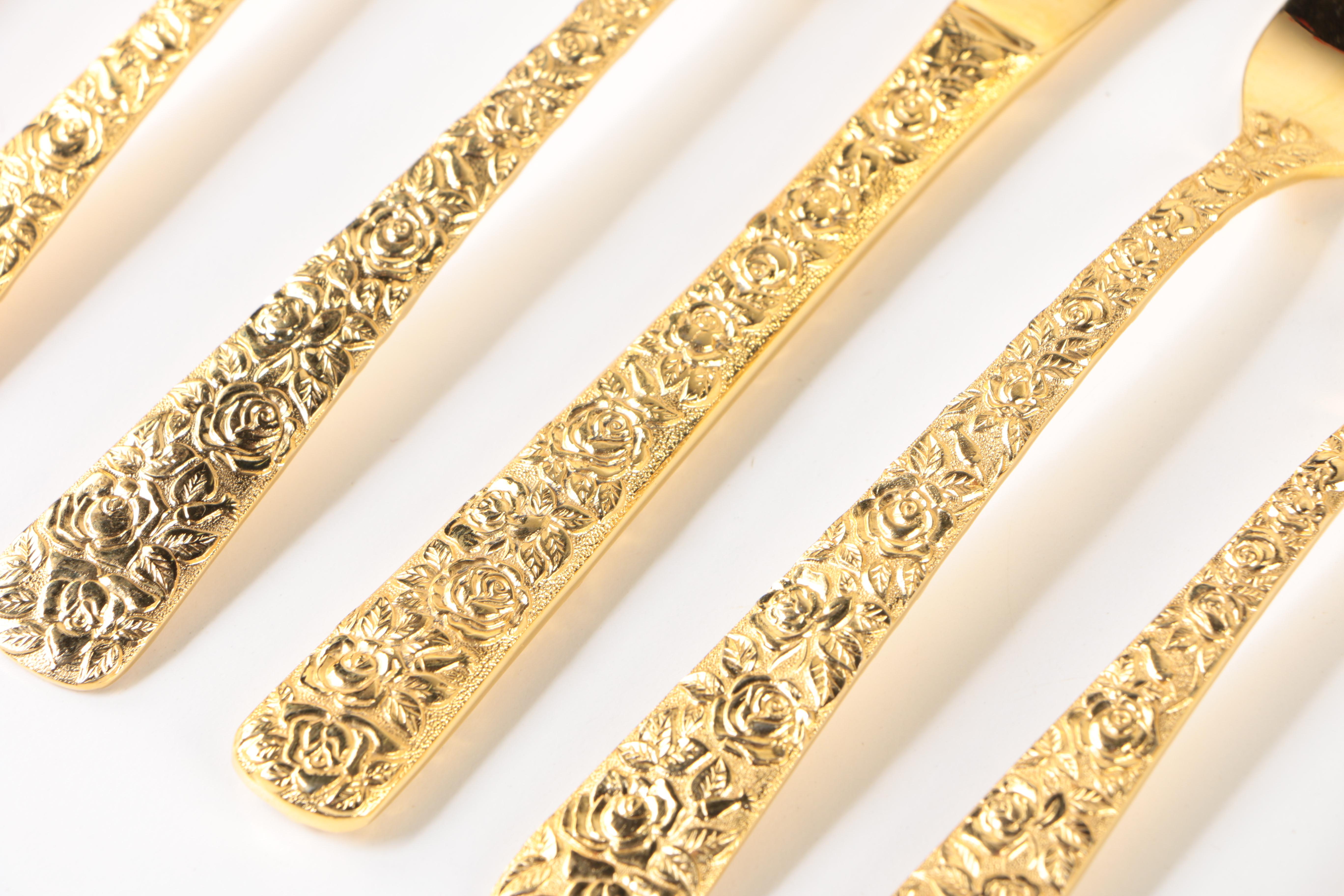 Japanese "Cellini Romanesque" Gold Electroplate Flatware and Serveware