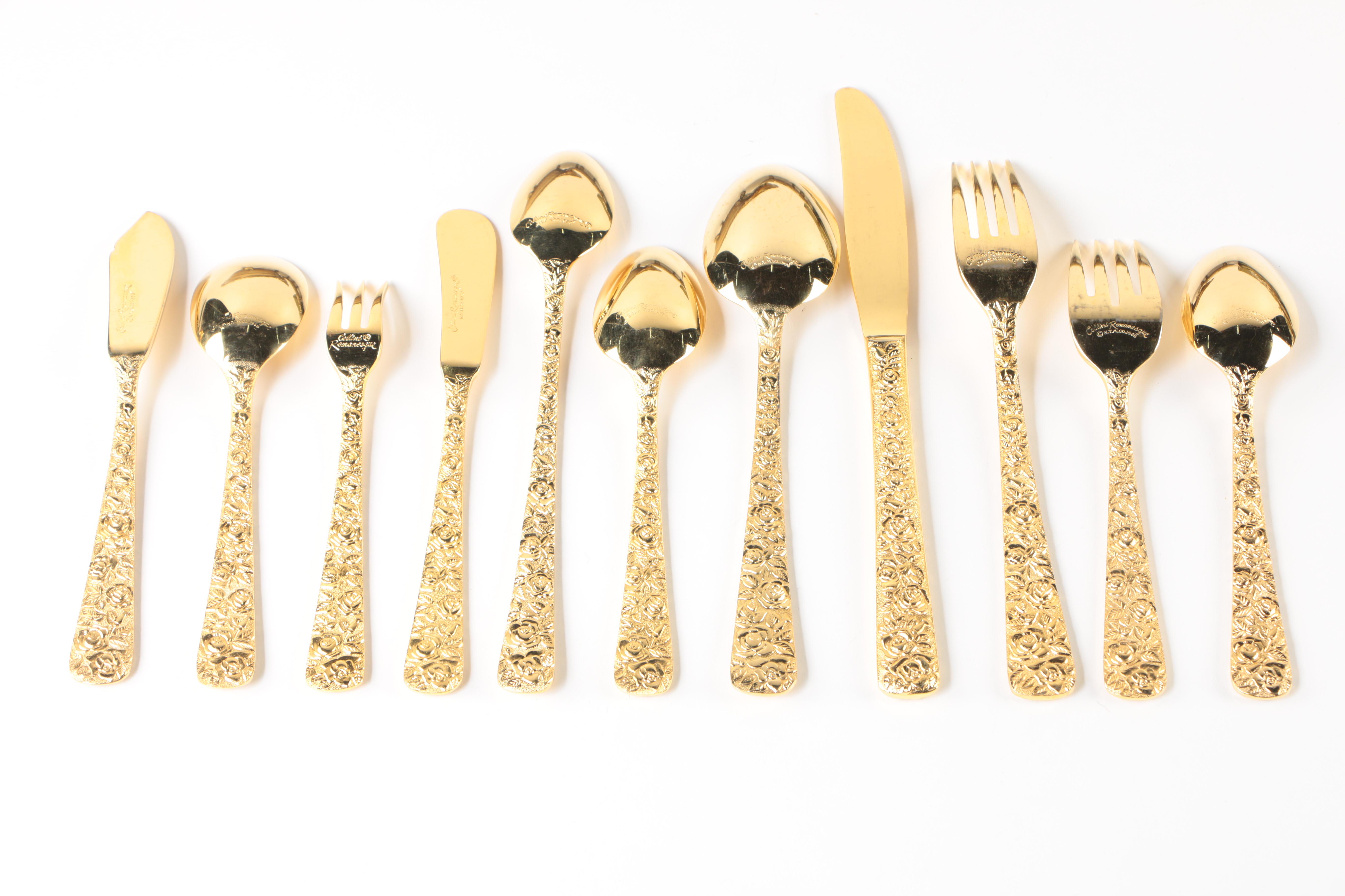 Japanese "Cellini Romanesque" Gold Electroplate Flatware and Serveware