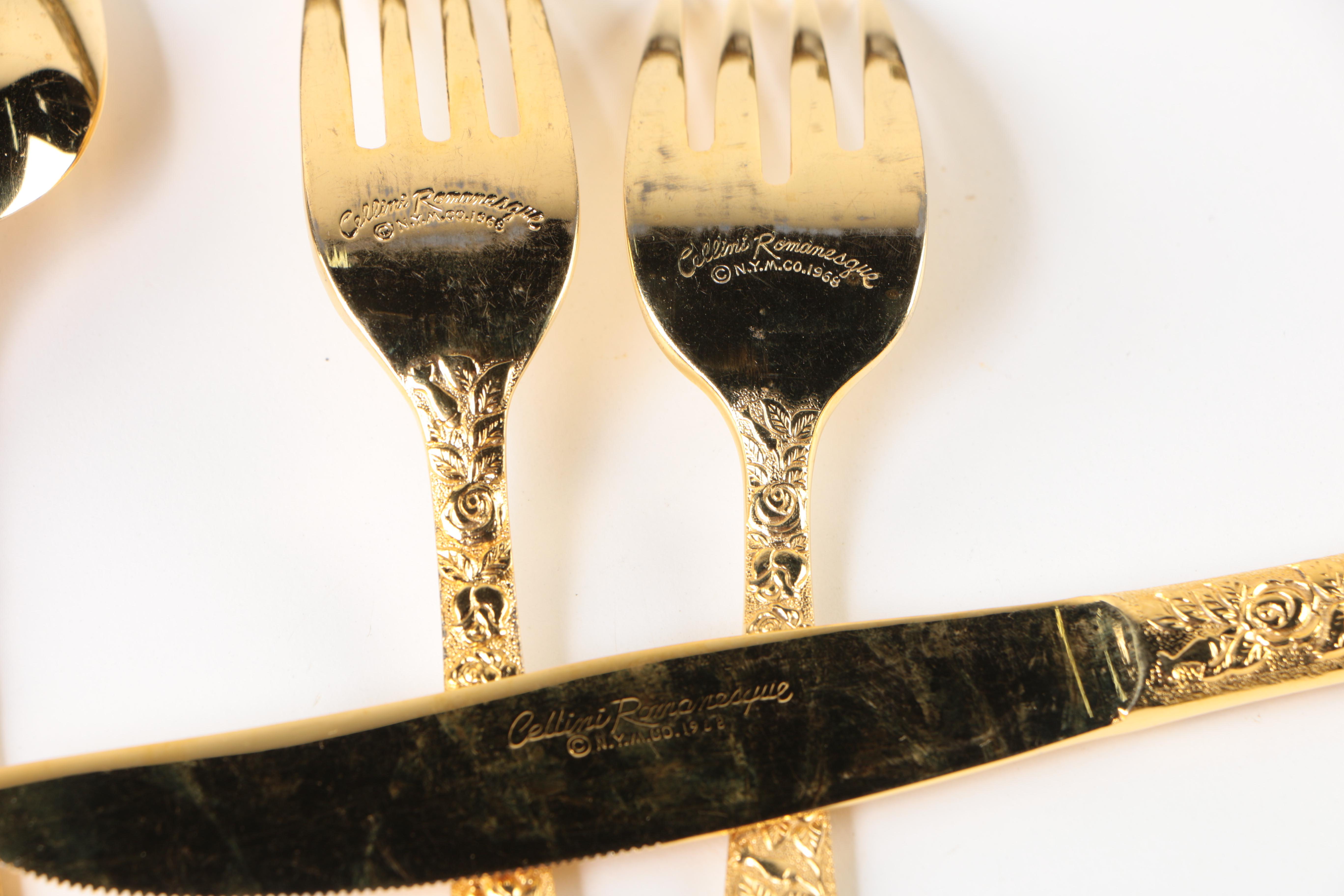 Japanese "Cellini Romanesque" Gold Electroplate Flatware and Serveware
