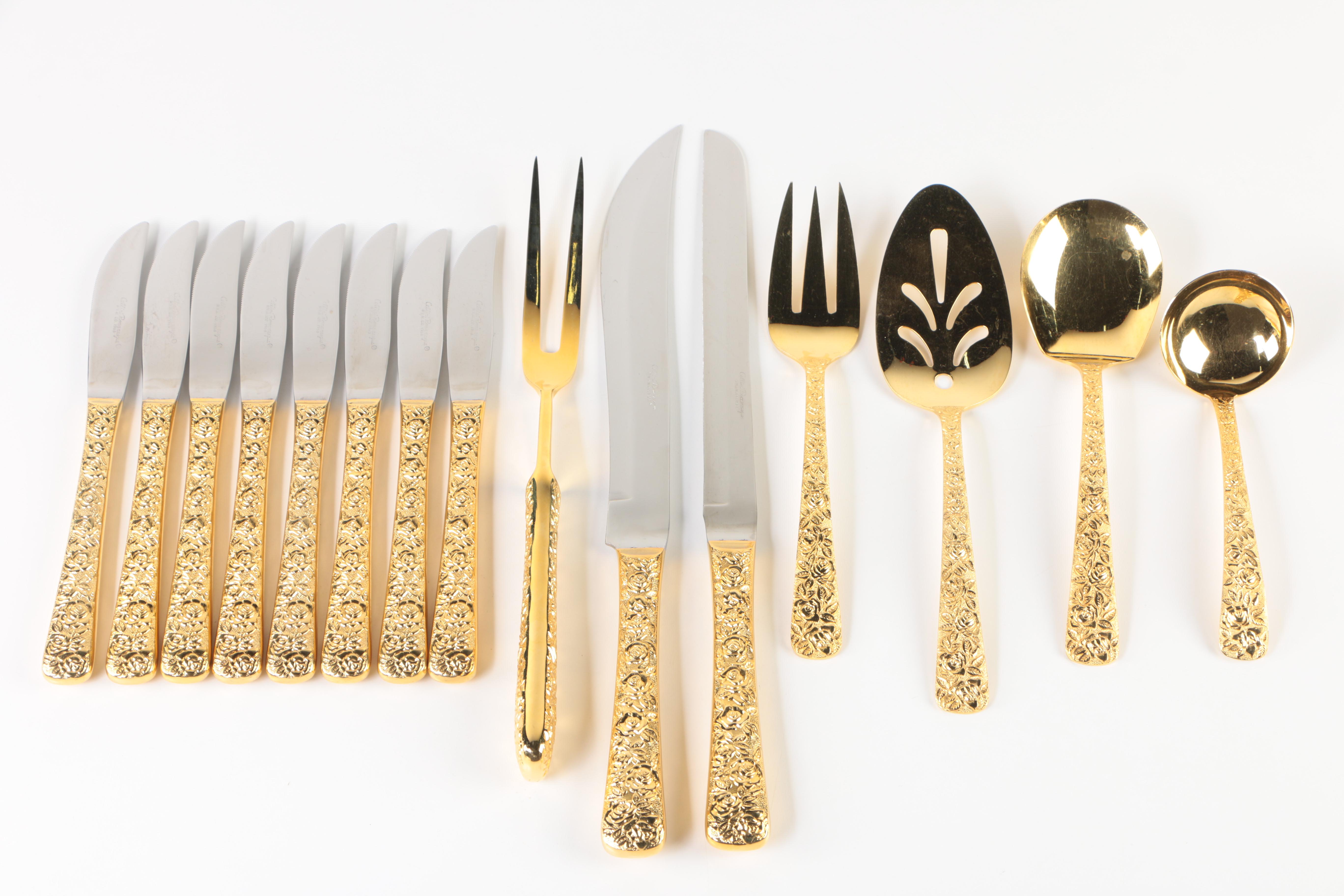 Japanese "Cellini Romanesque" Gold Electroplate Flatware and Serveware