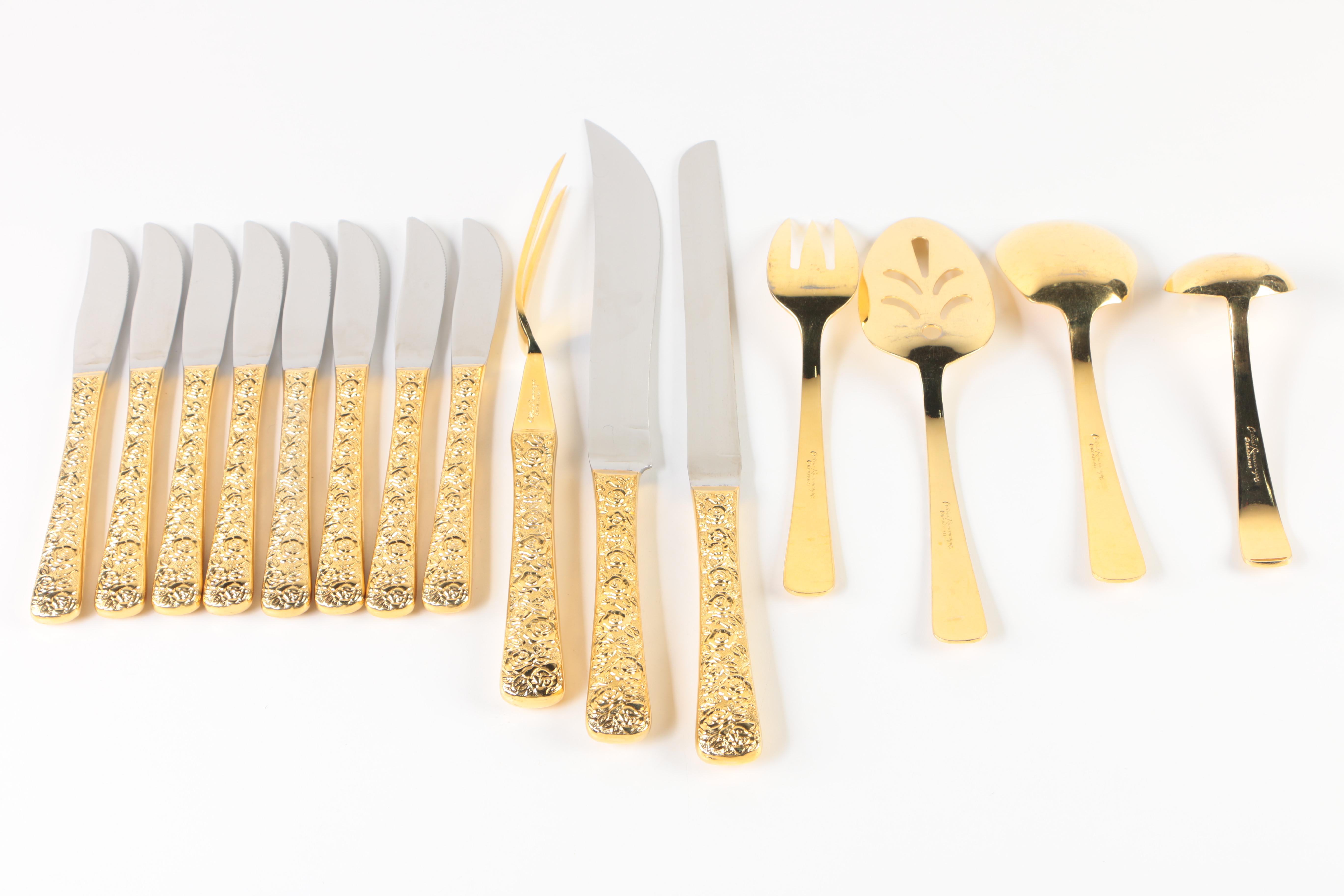 Japanese "Cellini Romanesque" Gold Electroplate Flatware and Serveware
