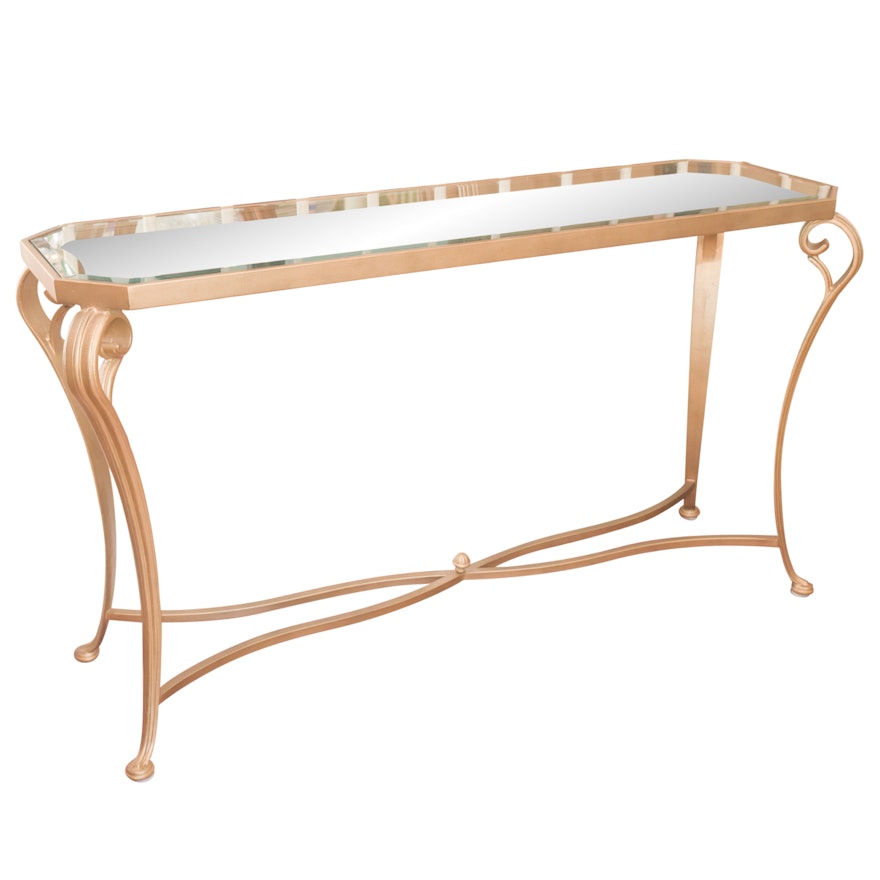 Glass and Gold Scroll Leg Console Table