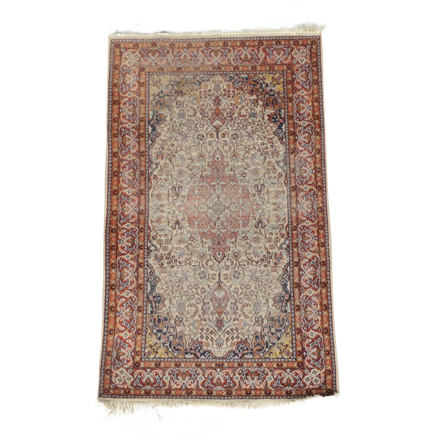 Vintage Hand-Knotted Persian Kashan Wool Accent Rug