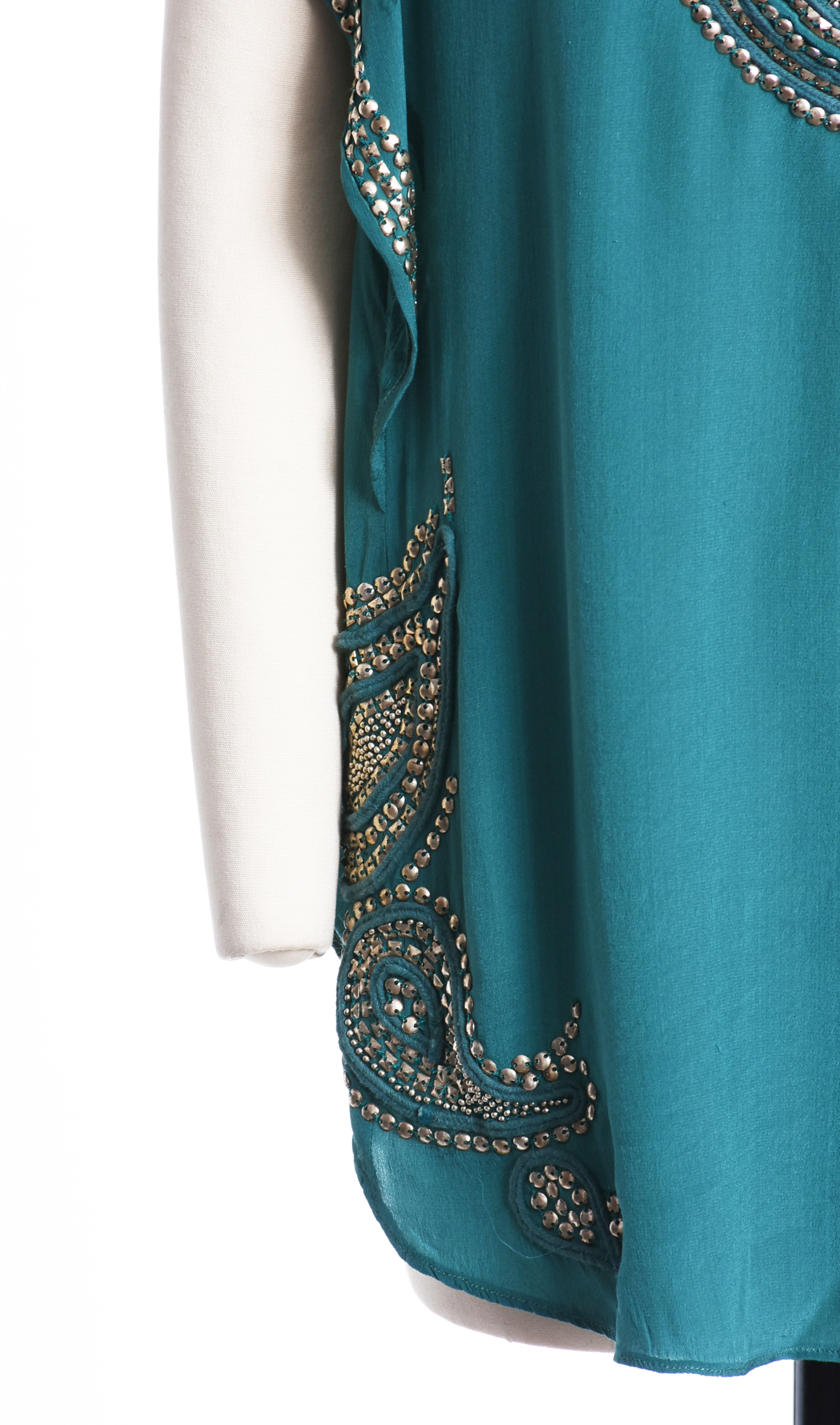 Calypso St. Barth Embellished Teal Silk Top and Lotus Creations Silk Wrap Skirt