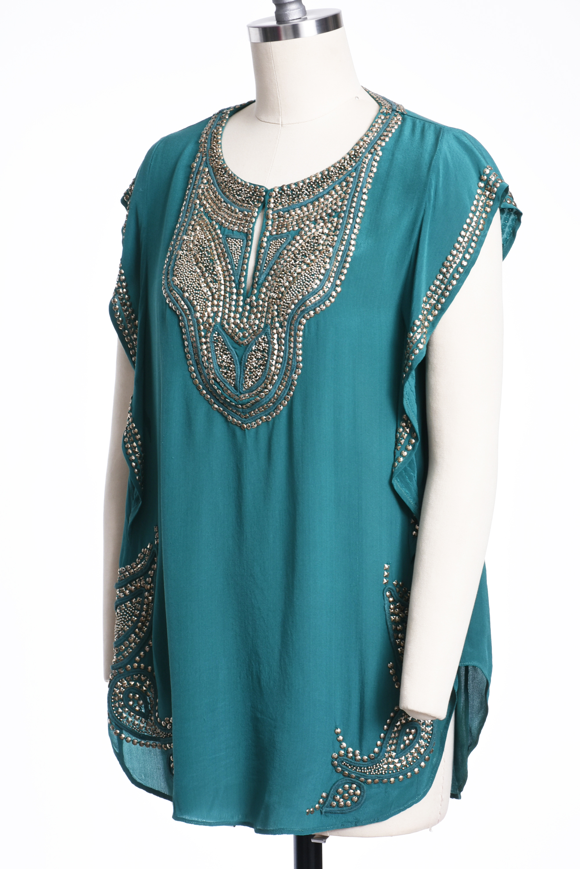 Calypso St. Barth Embellished Teal Silk Top and Lotus Creations Silk Wrap Skirt