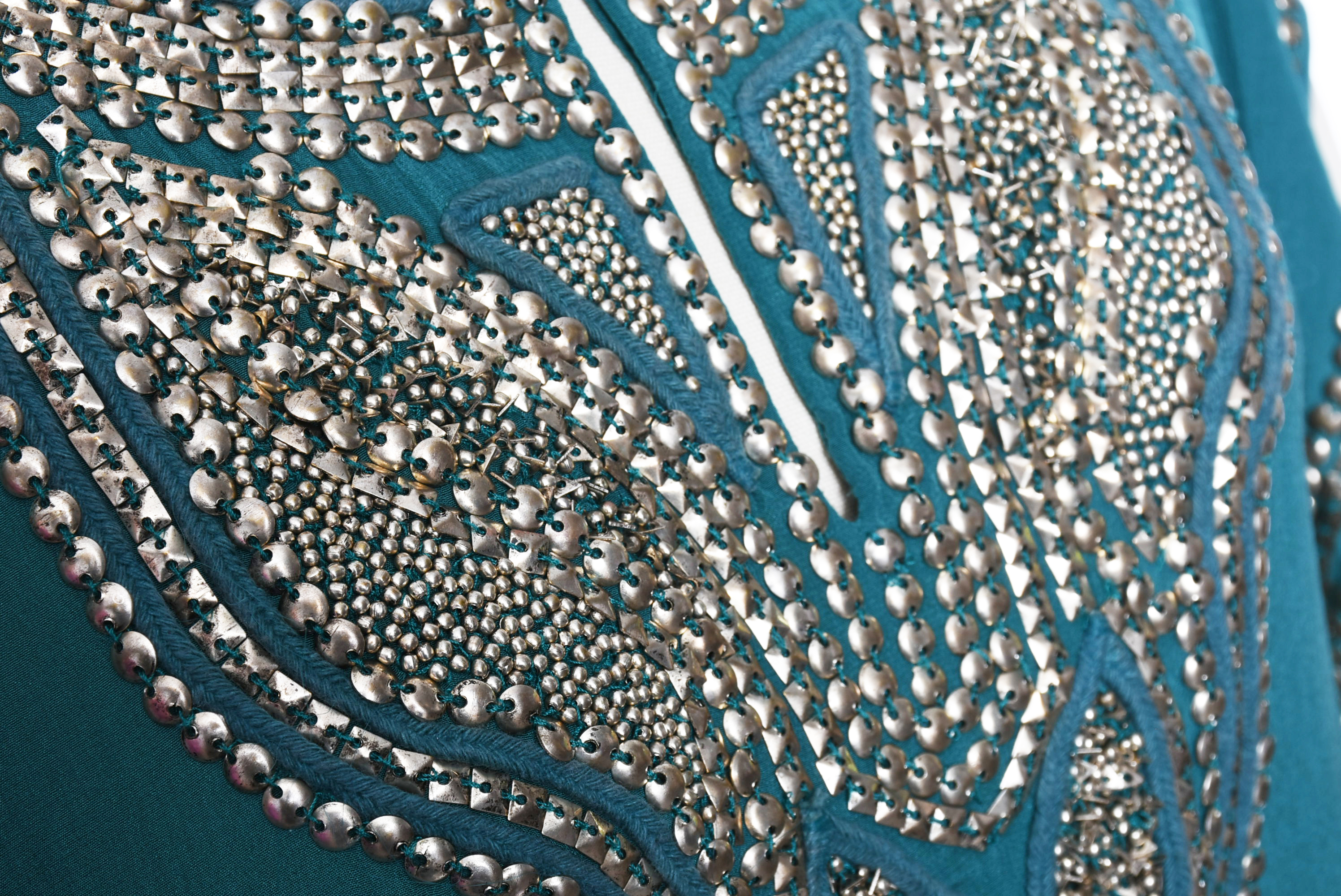 Calypso St. Barth Embellished Teal Silk Top and Lotus Creations Silk Wrap Skirt