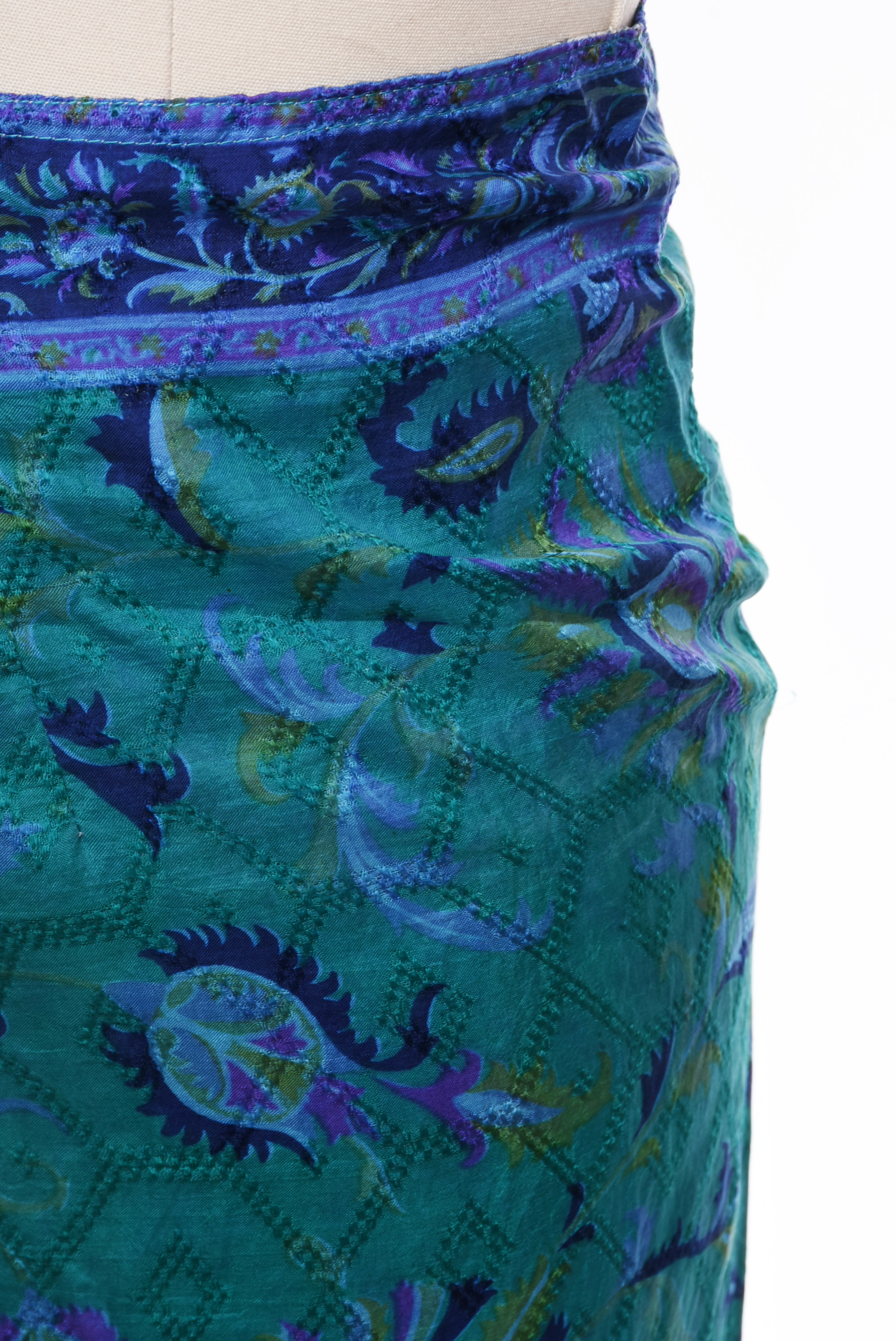 Calypso St. Barth Embellished Teal Silk Top and Lotus Creations Silk Wrap Skirt