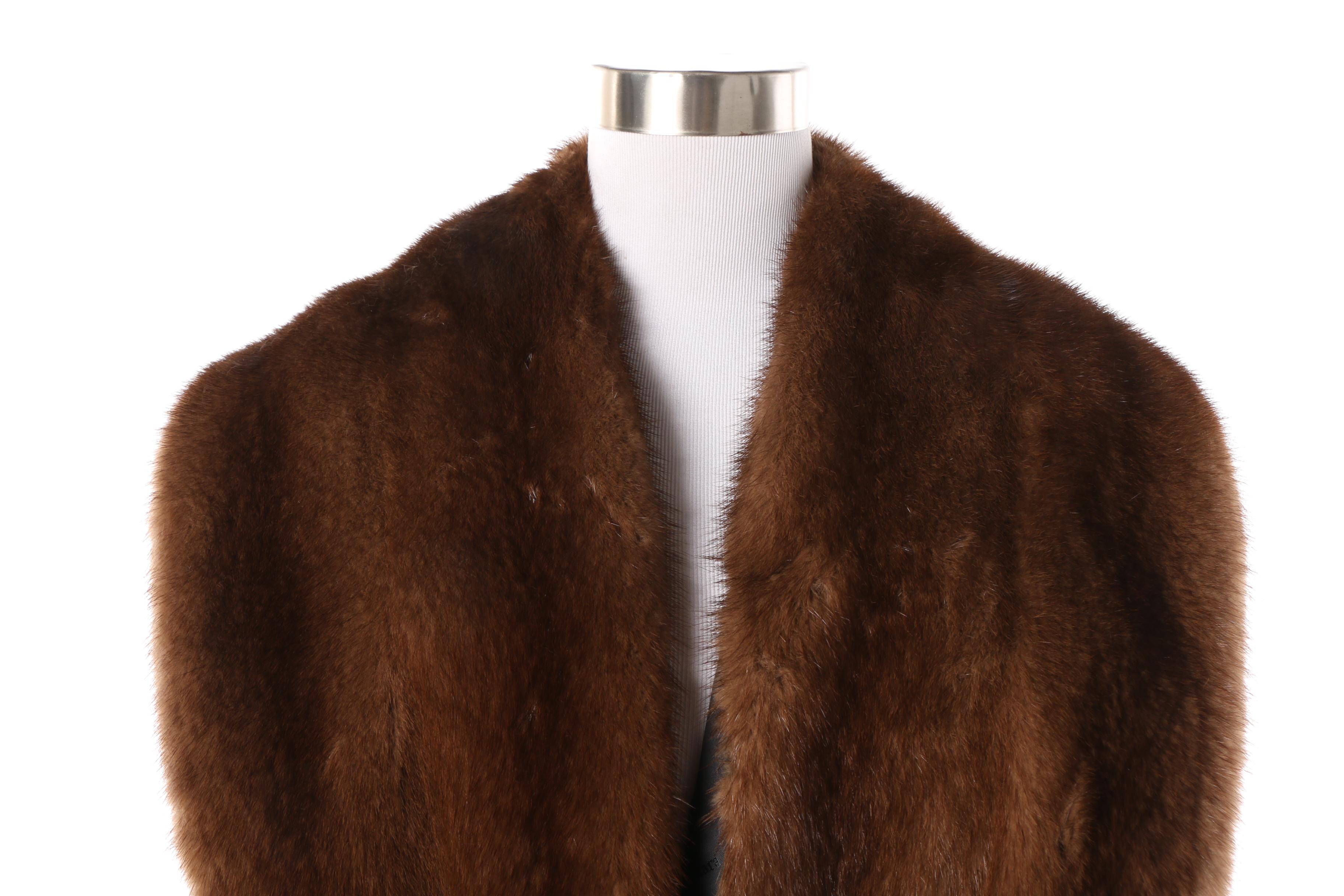 Women's Max Mara Black Wool Blend Coat with Mink Fur Collar