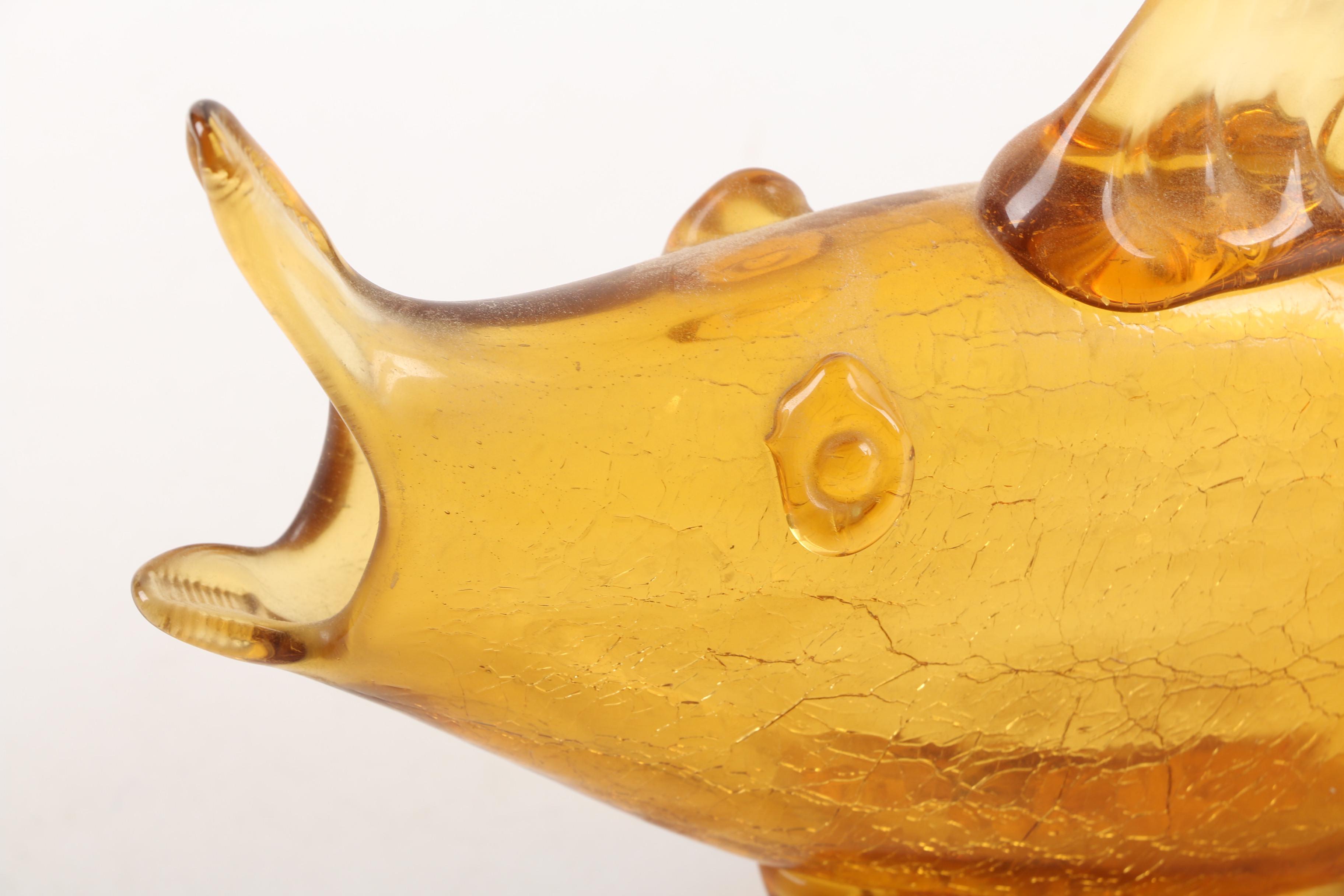 Murano Style Combed with Crackle Glass Fish Sculptures