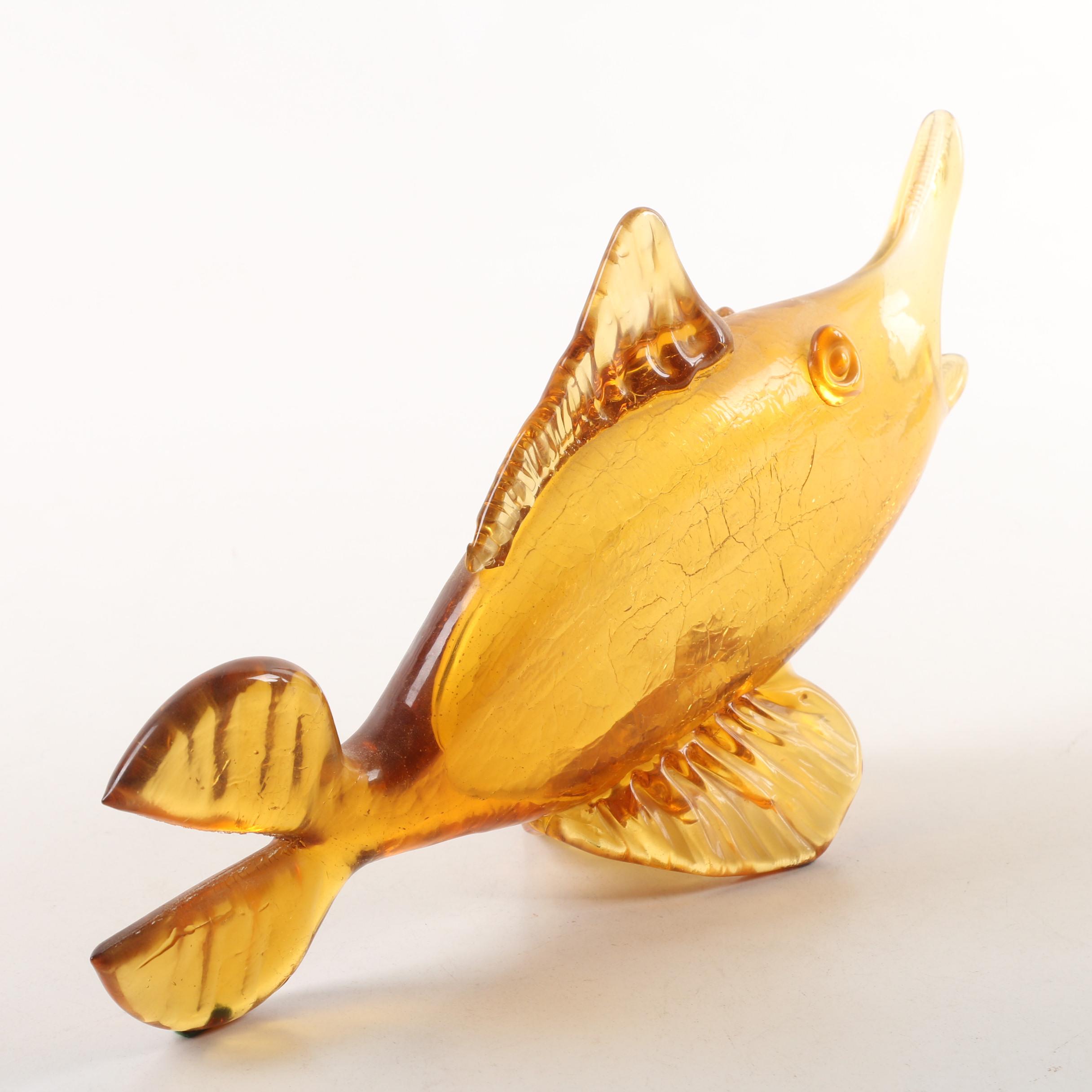 Murano Style Combed with Crackle Glass Fish Sculptures