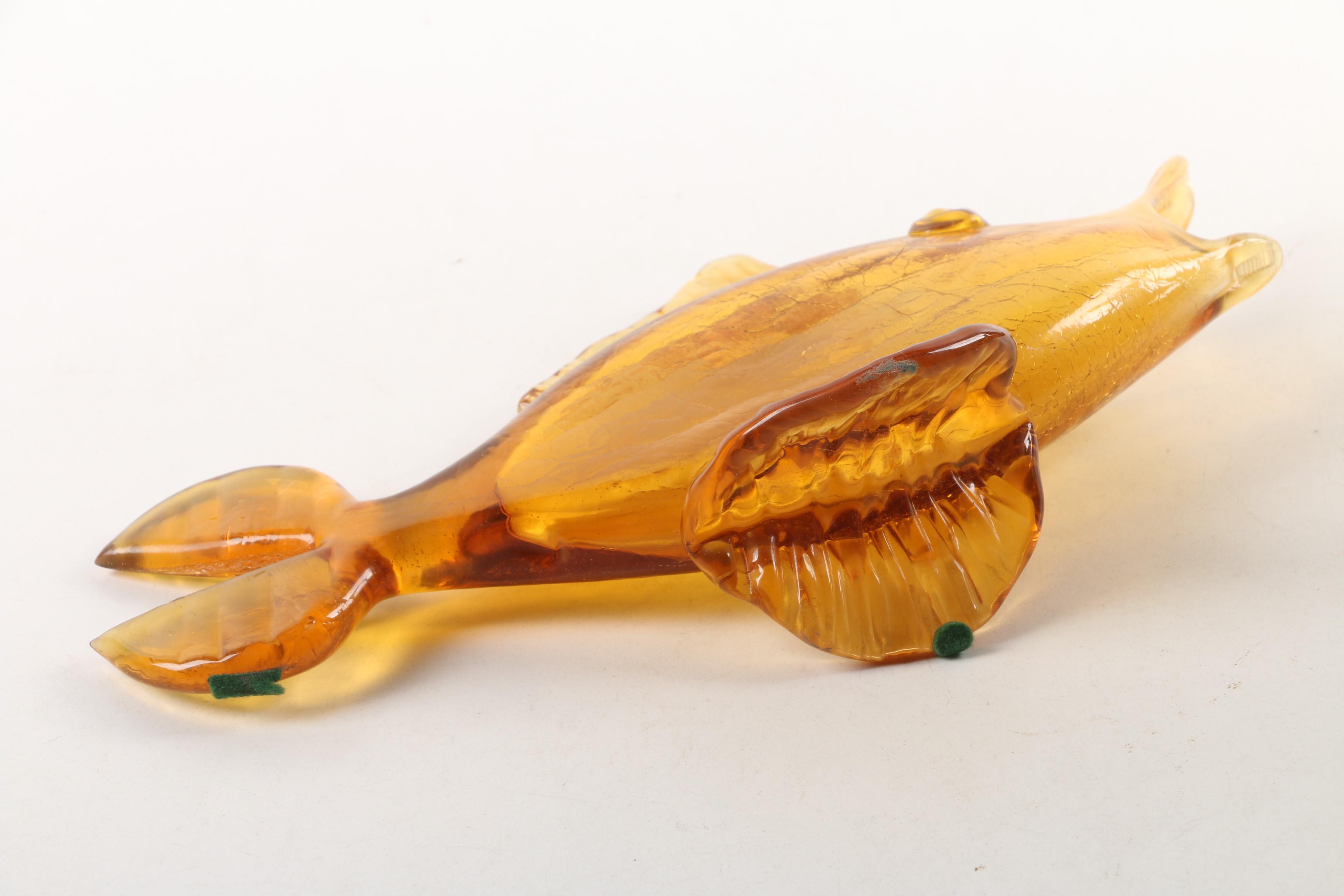 Murano Style Combed with Crackle Glass Fish Sculptures