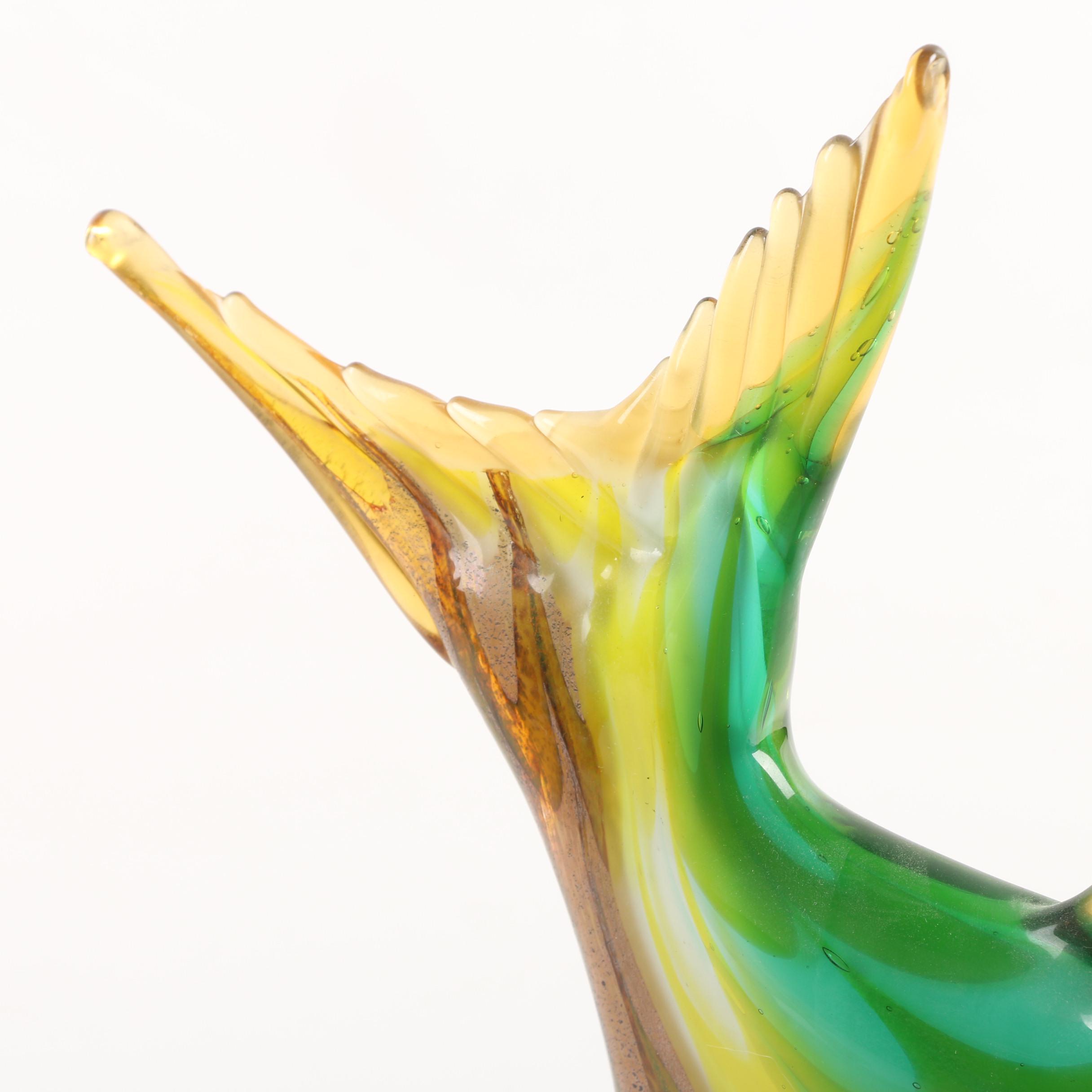 Murano Style Combed with Crackle Glass Fish Sculptures