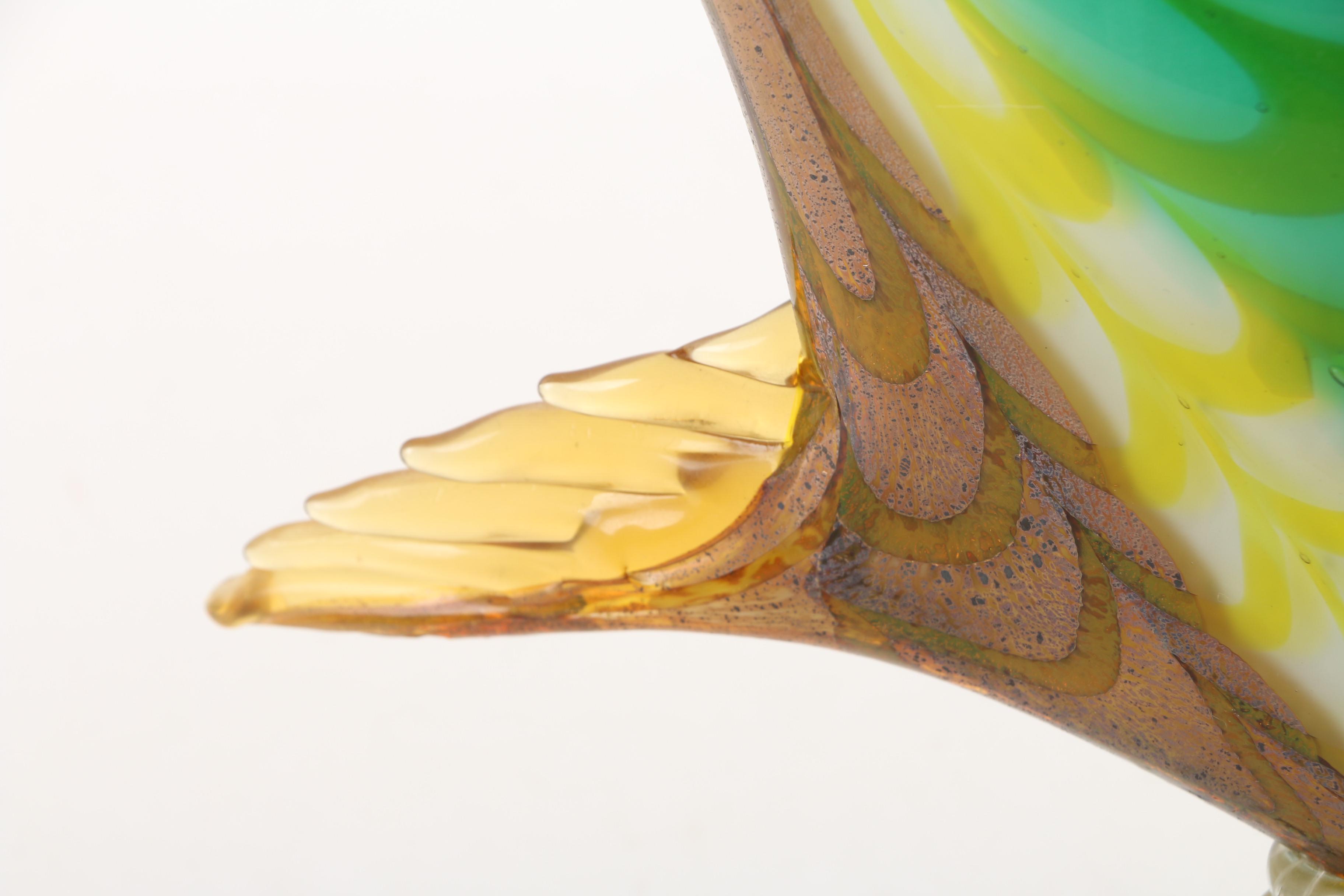 Murano Style Combed with Crackle Glass Fish Sculptures