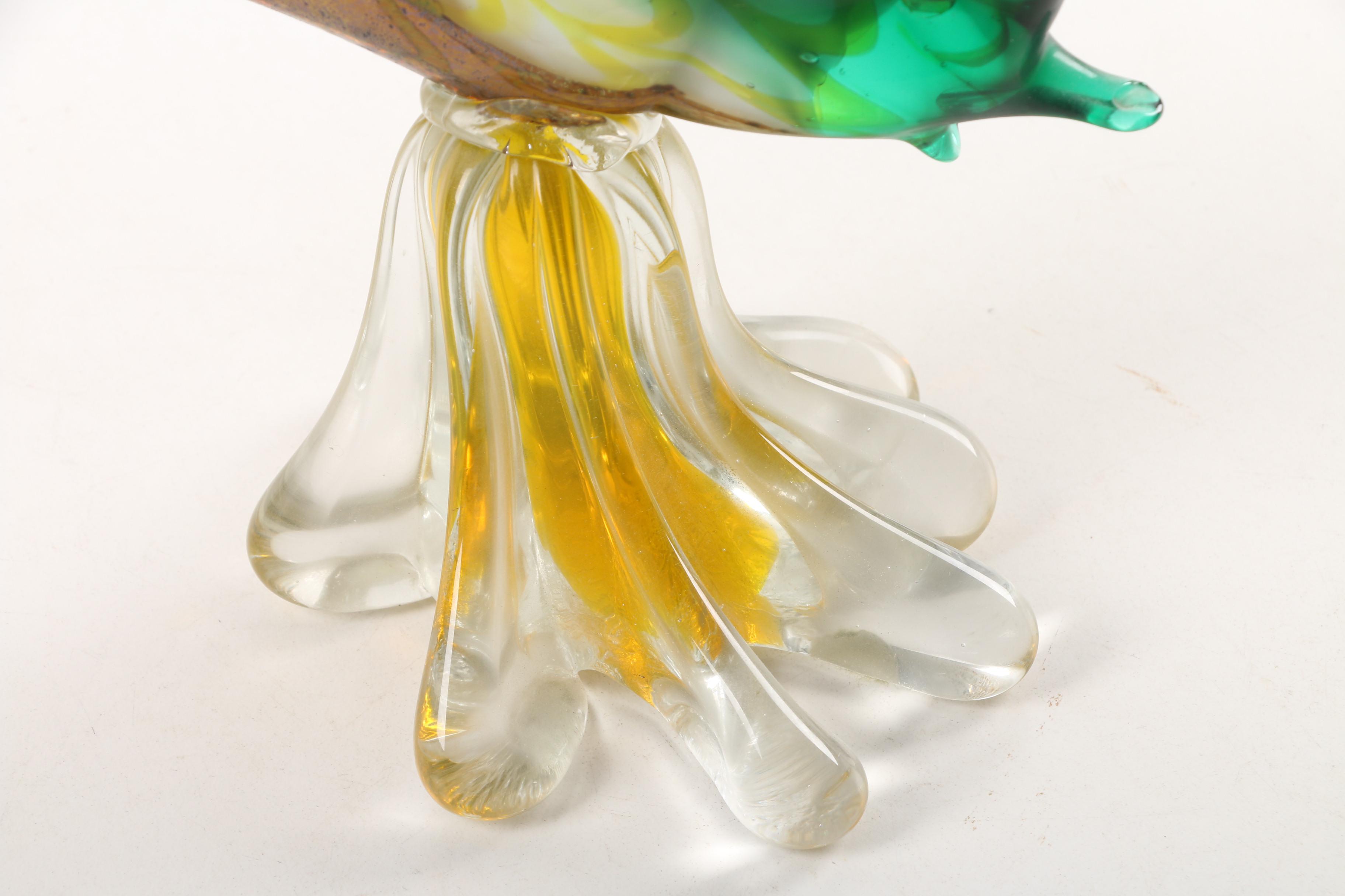 Murano Style Combed with Crackle Glass Fish Sculptures
