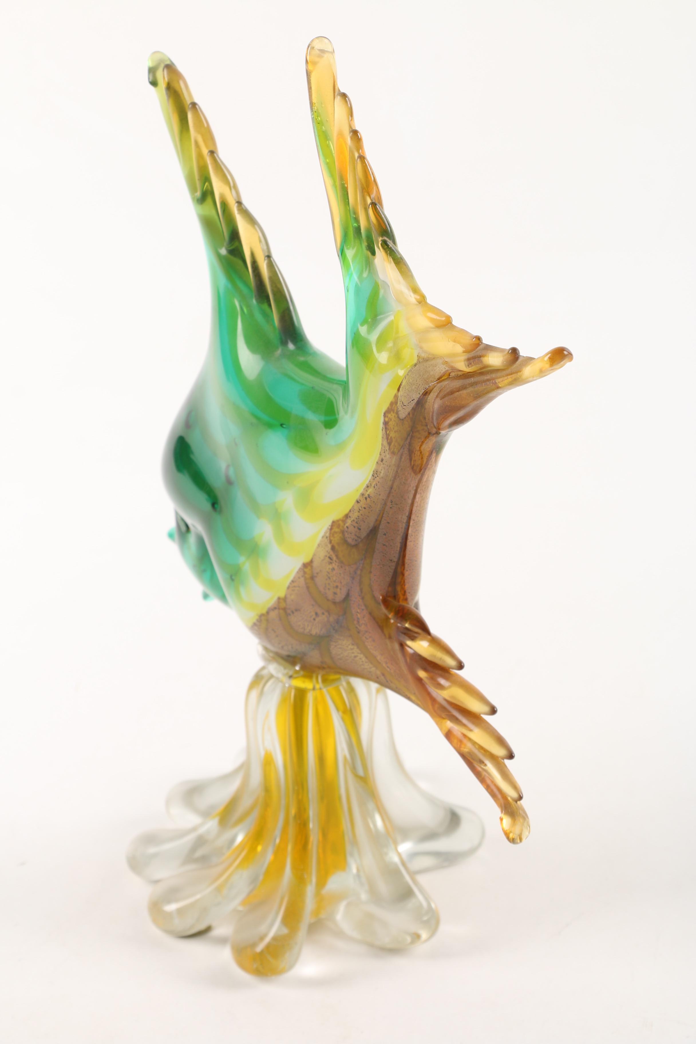 Murano Style Combed with Crackle Glass Fish Sculptures