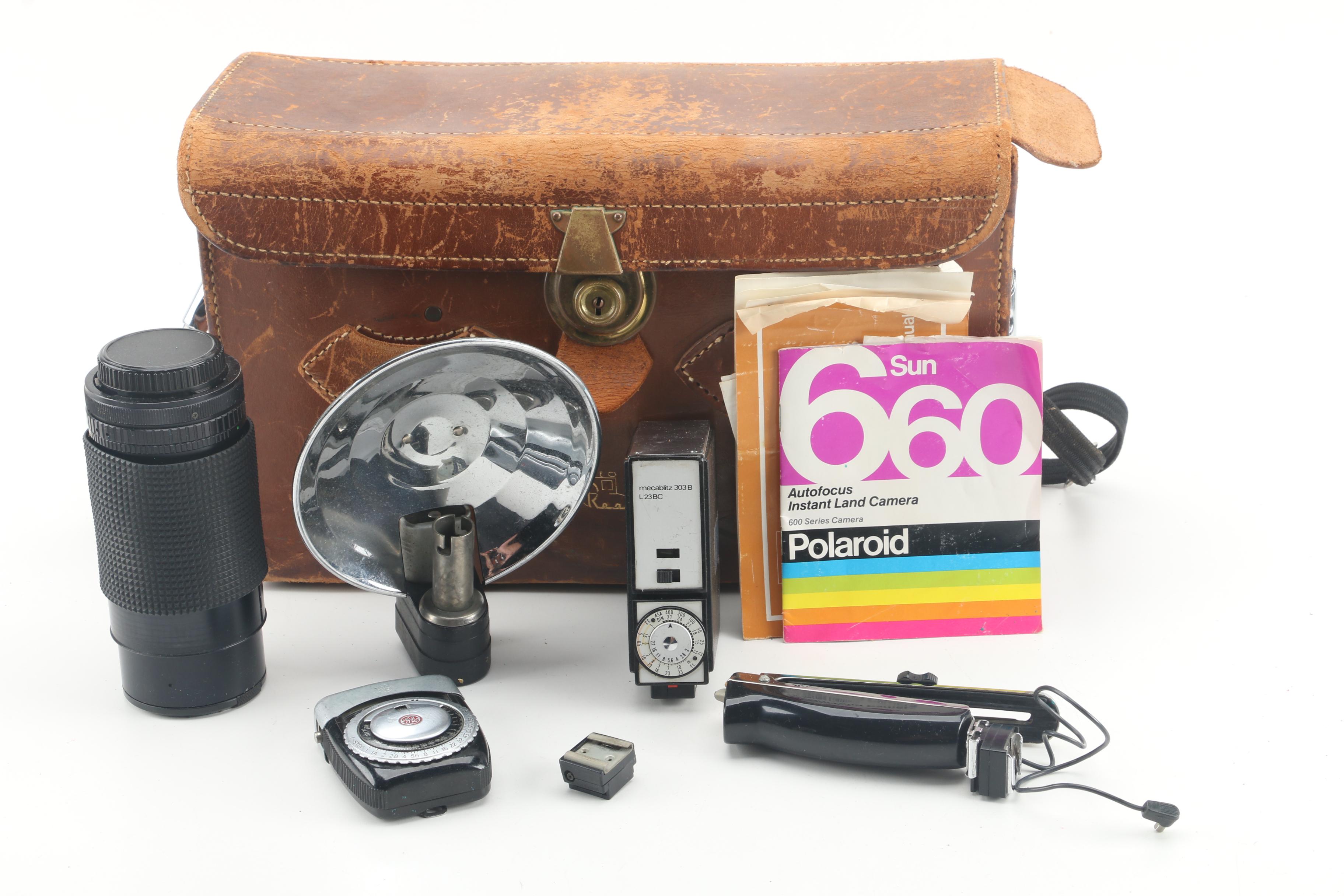 Vintage Cameras and Lenses in Leather Case
