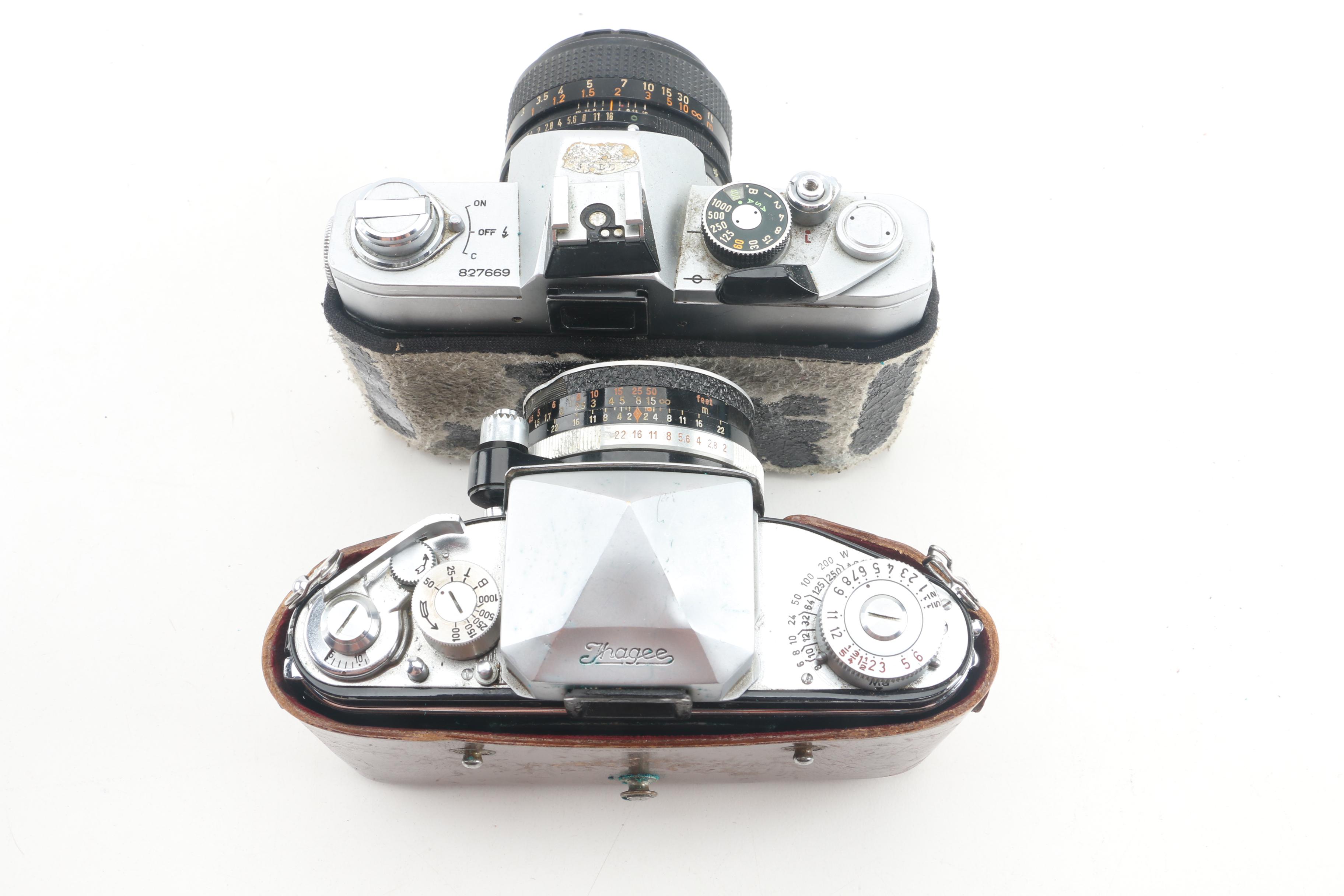 Vintage Cameras and Lenses in Leather Case