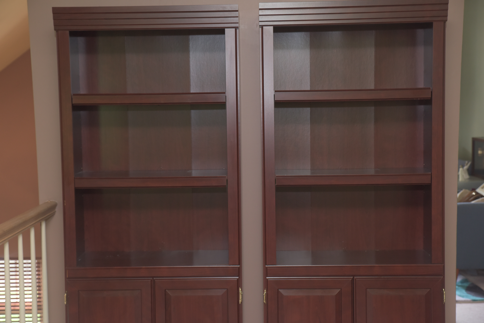 Cherry Laminate Two-Shelf Bookcase Cabinets