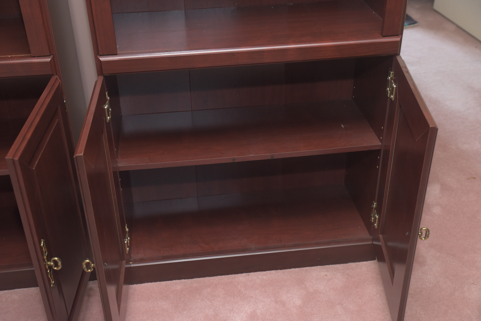 Cherry Laminate Two-Shelf Bookcase Cabinets