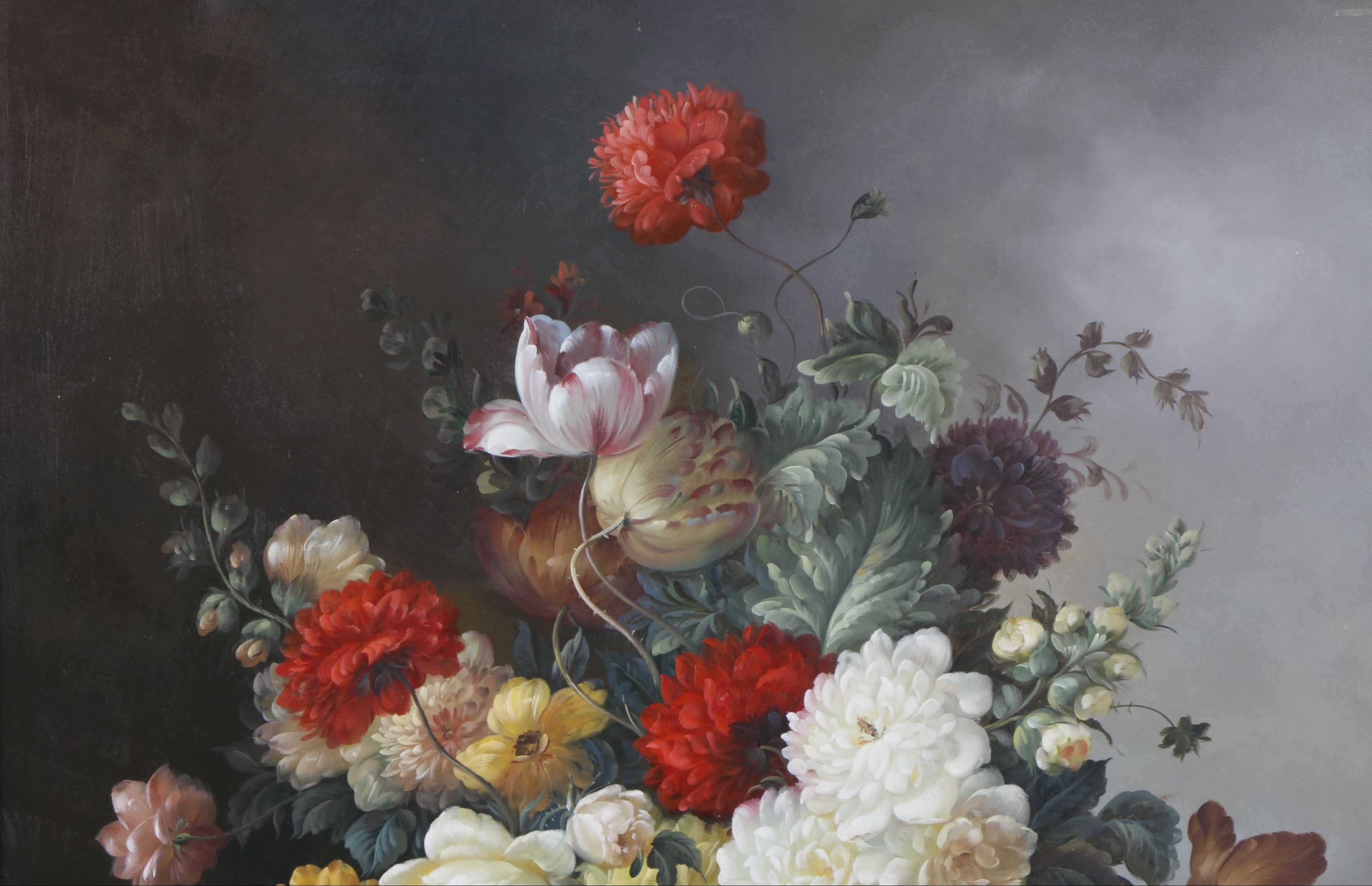 Large C. Hope Contemporary Oil Painting on Canvas of a Floral Still Life