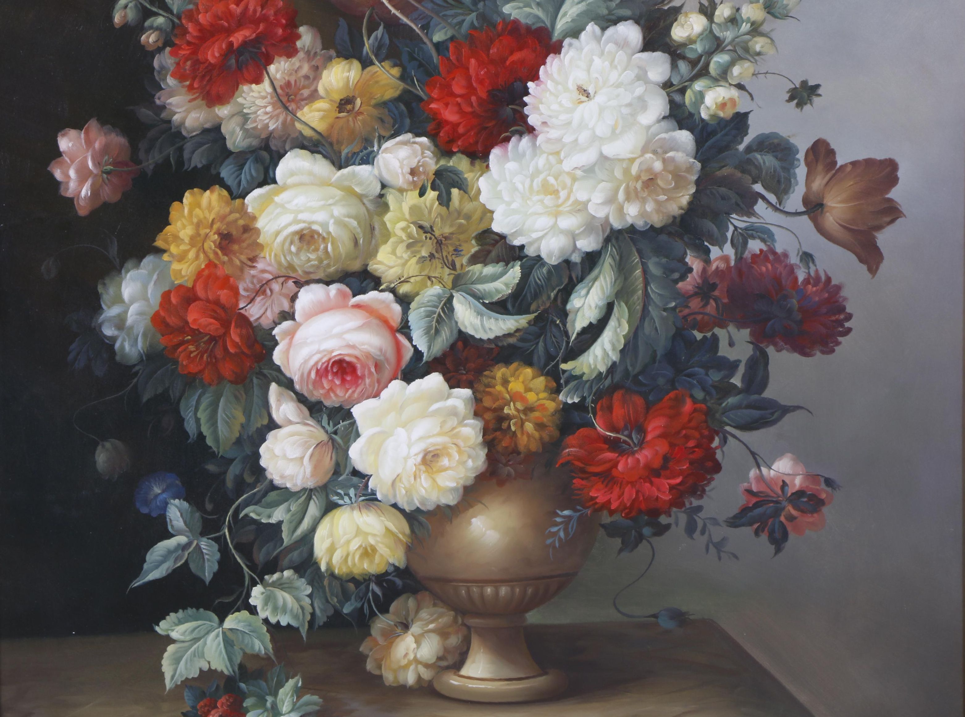 Large C. Hope Contemporary Oil Painting on Canvas of a Floral Still Life