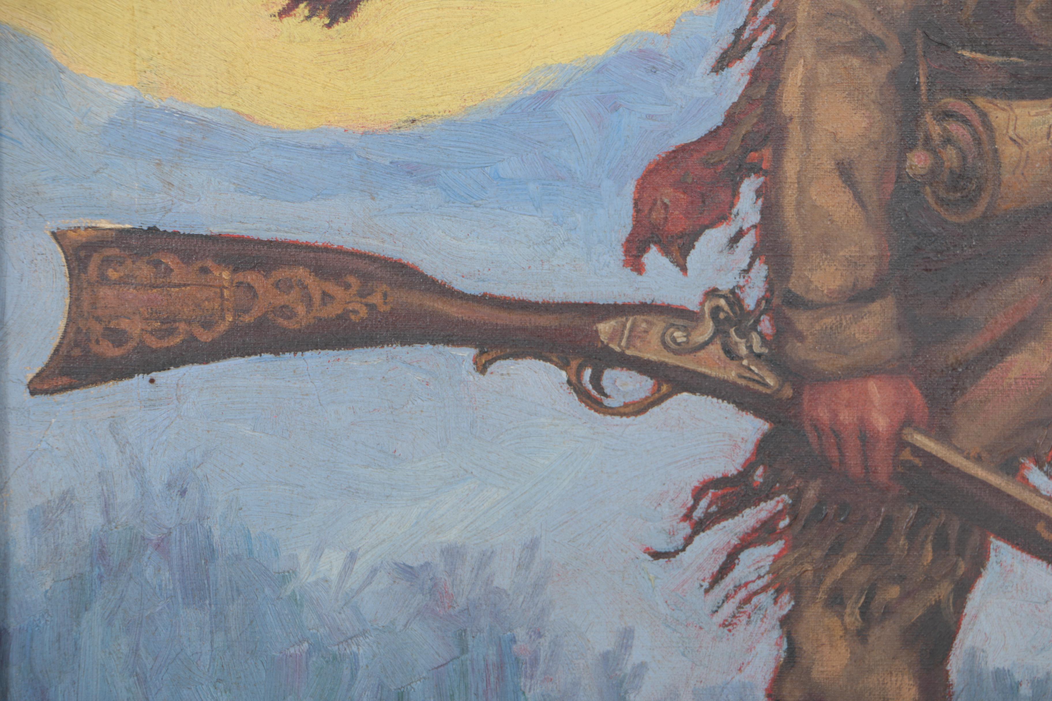 Attributed to Conrad Dickel Oil on Canvas of a Western Hunting Illustration