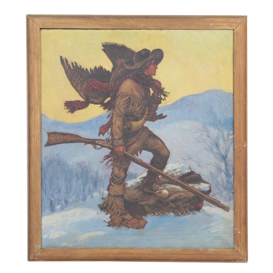 Attributed to Conrad Dickel Oil on Canvas of a Western Hunting Illustration