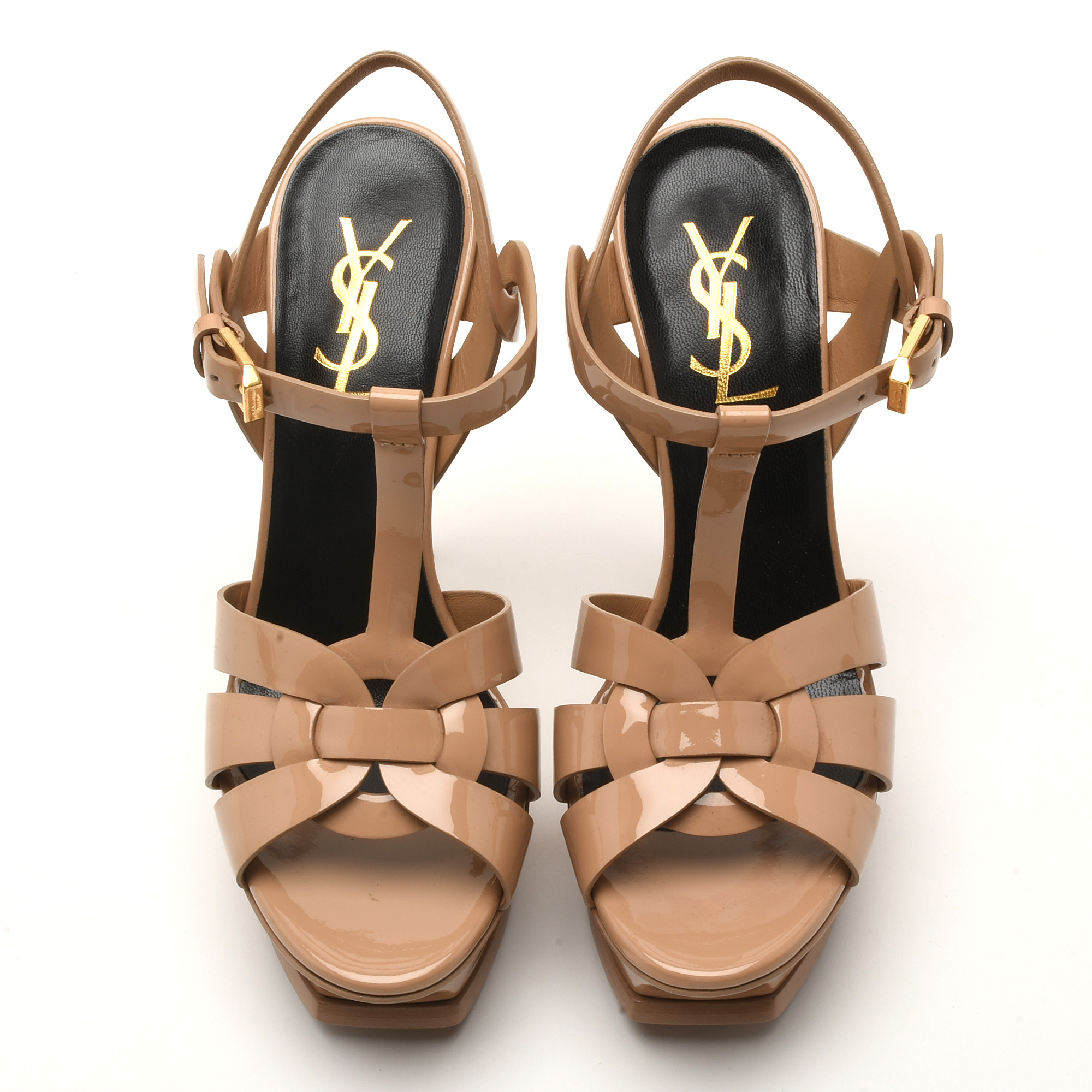 Yves Saint Laurent Tribute Nude Patent Leather Platform High-Heeled Sandals