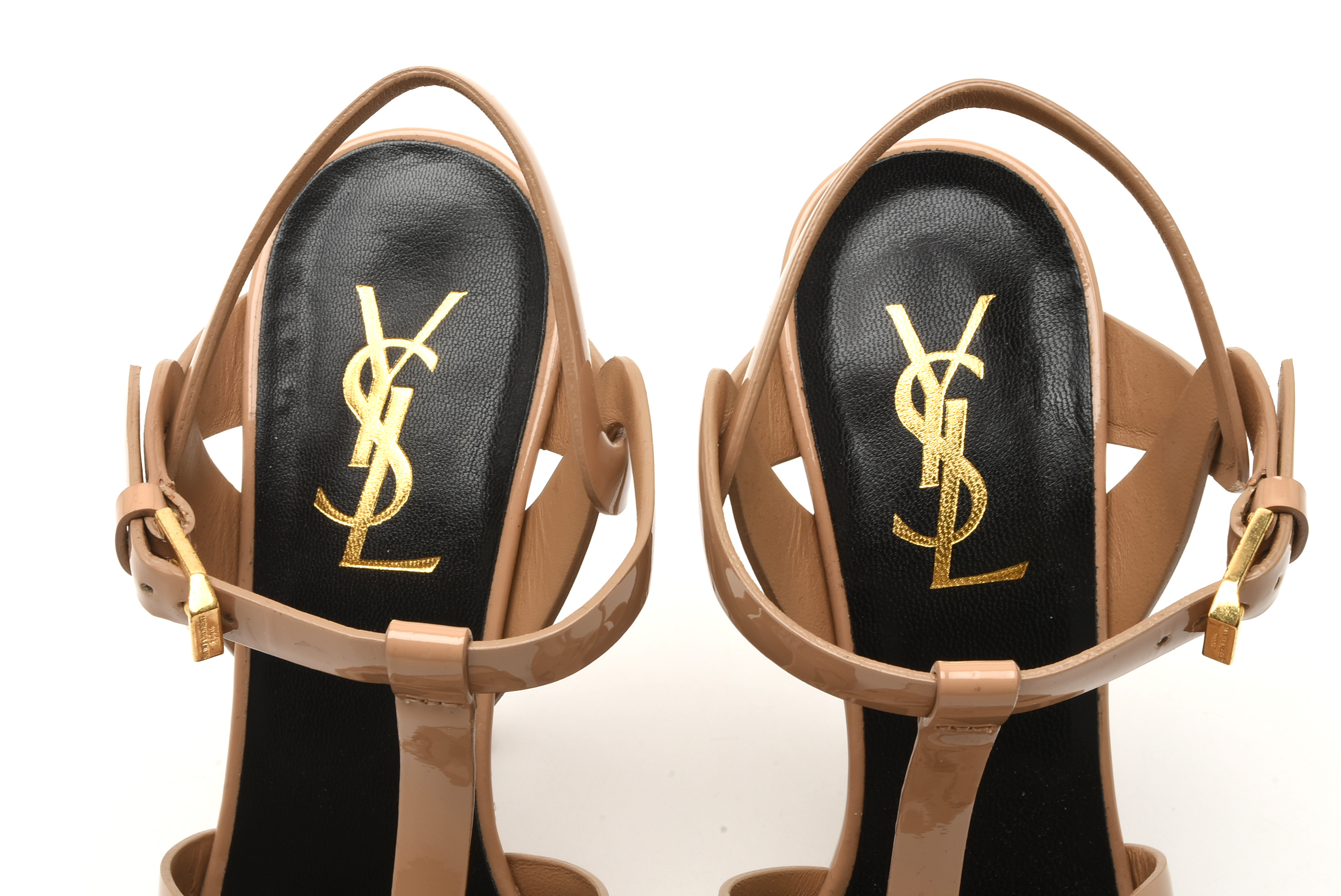 Yves Saint Laurent Tribute Nude Patent Leather Platform High-Heeled Sandals