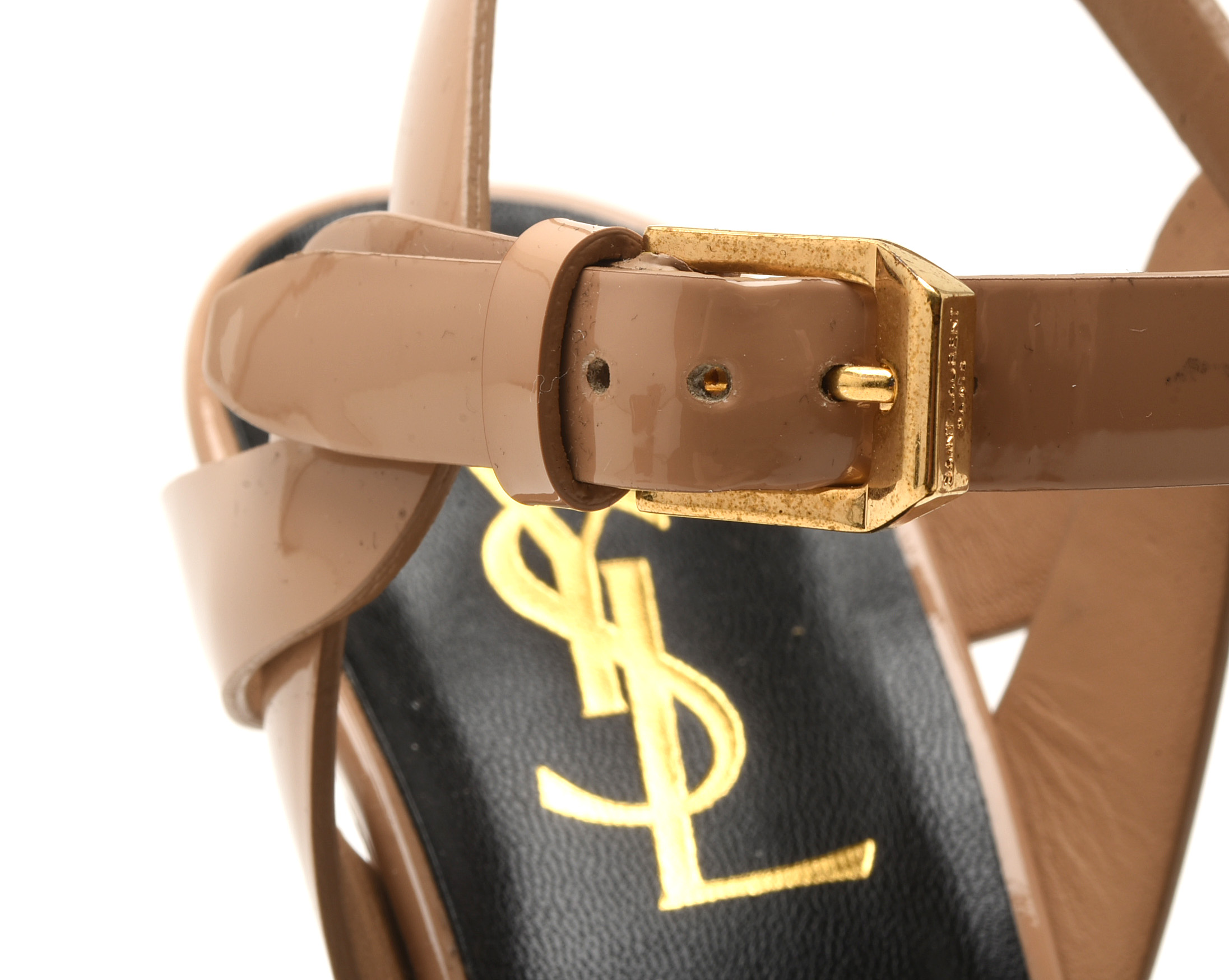 Yves Saint Laurent Tribute Nude Patent Leather Platform High-Heeled Sandals