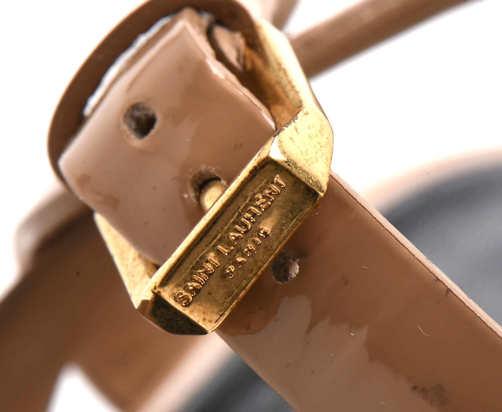 Yves Saint Laurent Tribute Nude Patent Leather Platform High-Heeled Sandals