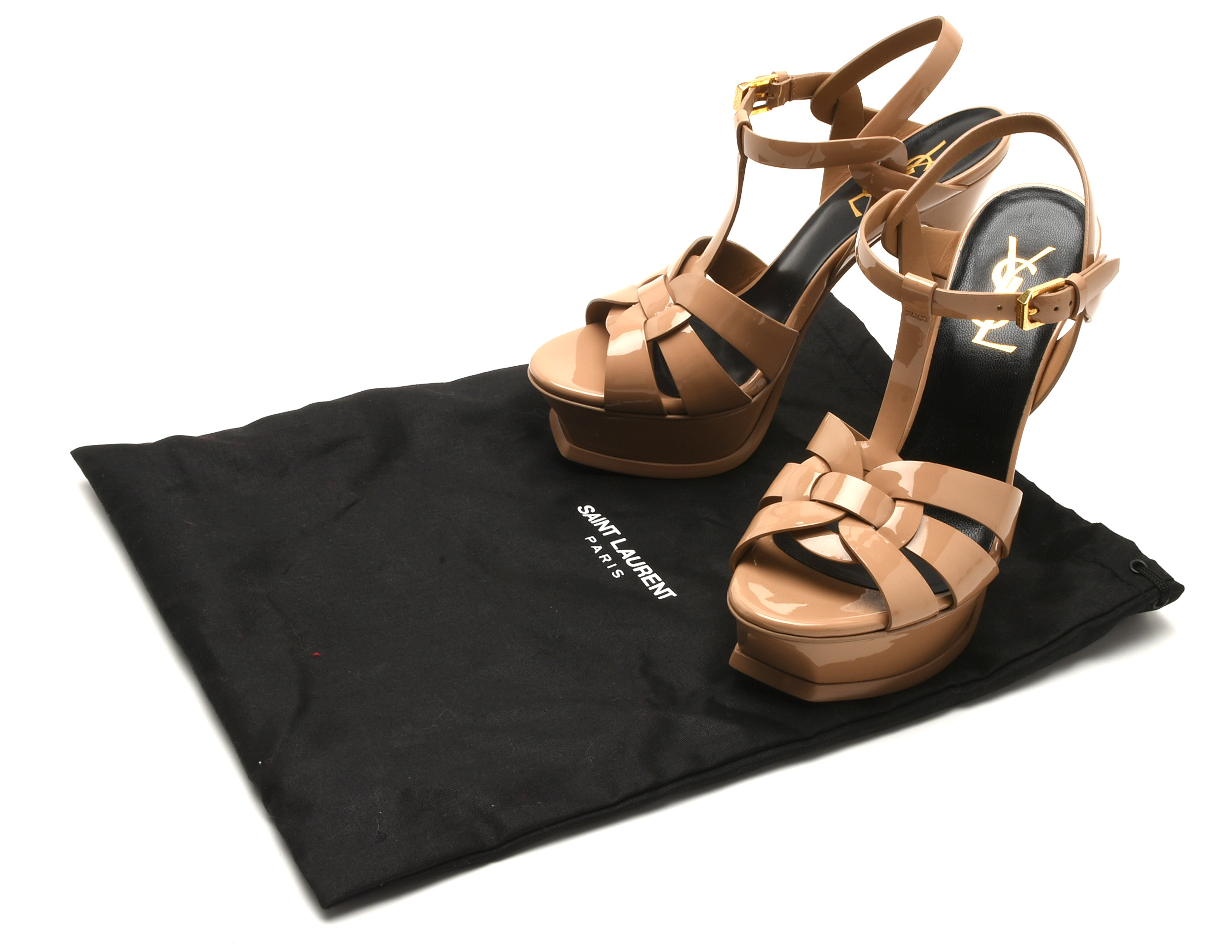 Yves Saint Laurent Tribute Nude Patent Leather Platform High-Heeled Sandals