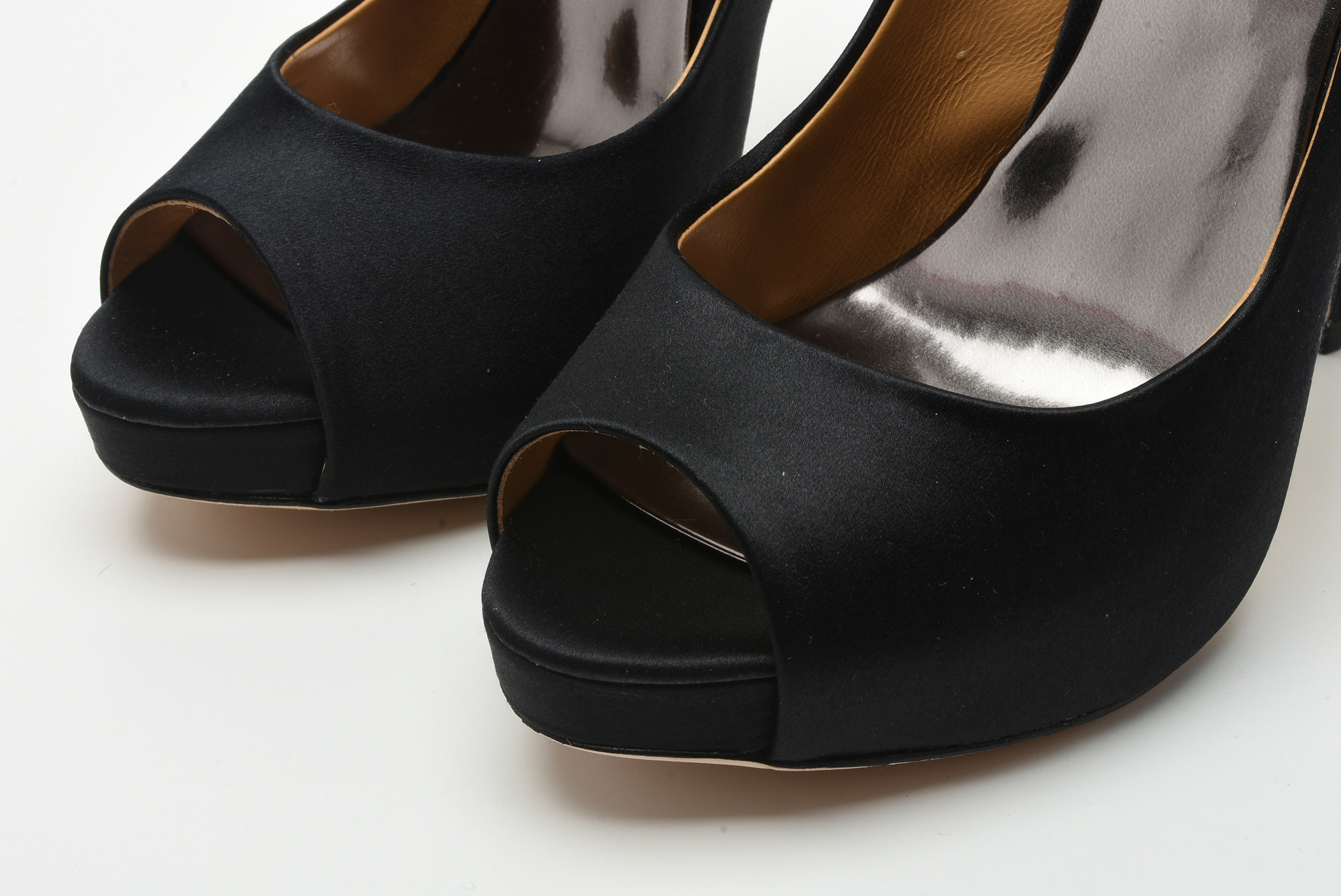 Badgley Mischka Black Satin and Glass Crystal Embellished Platform Kiara Pumps