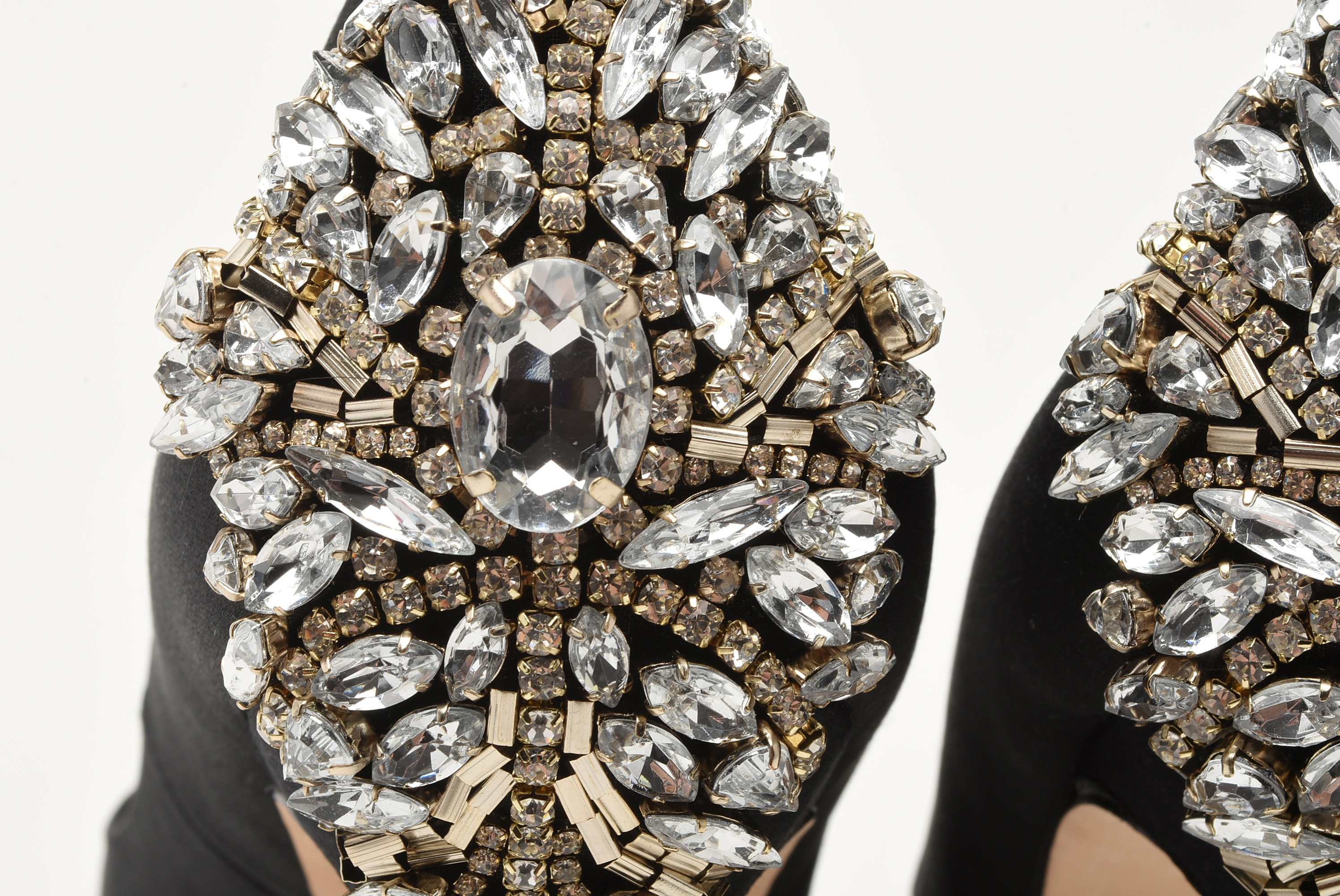 Badgley Mischka Black Satin and Glass Crystal Embellished Platform Kiara Pumps