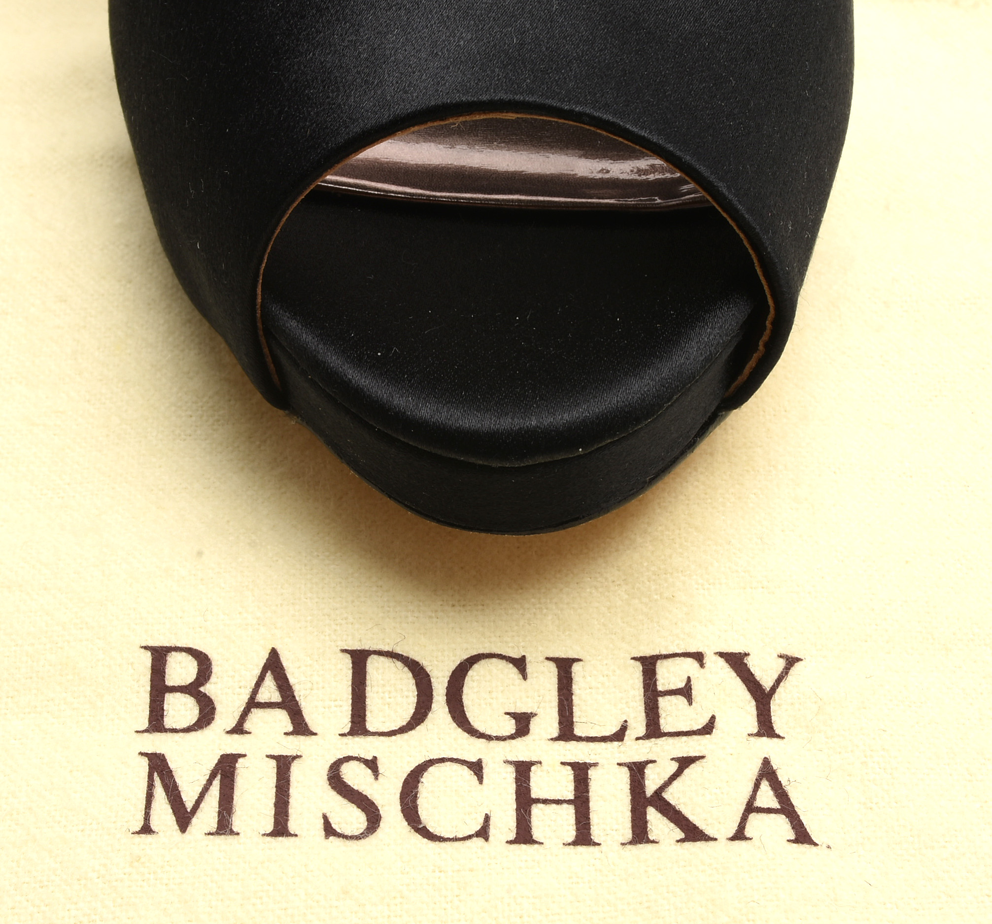 Badgley Mischka Black Satin and Glass Crystal Embellished Platform Kiara Pumps