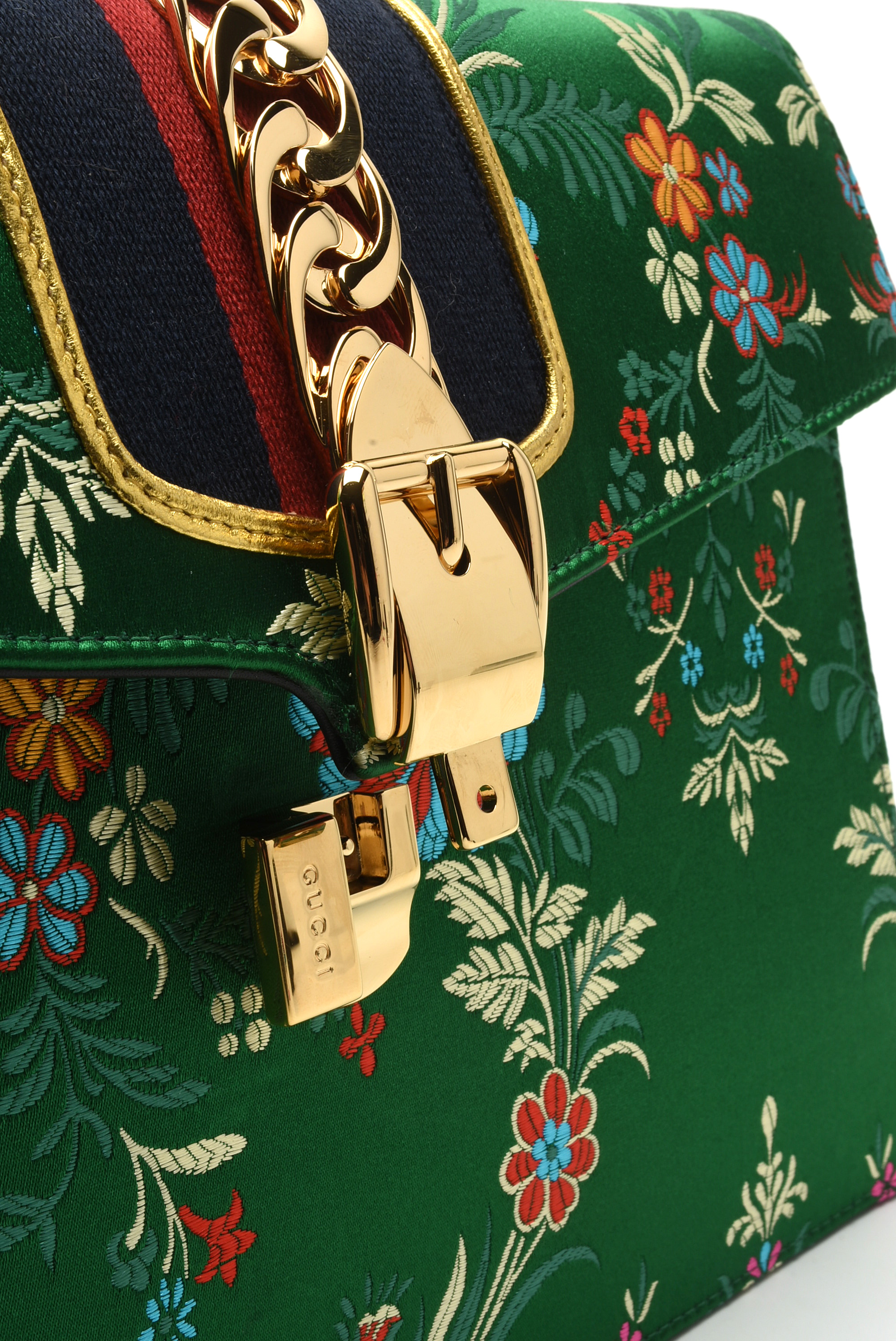 Gucci Sylvie Top-Handle Tokyo Green Multicolored Silk Floral Jacquard Handbag