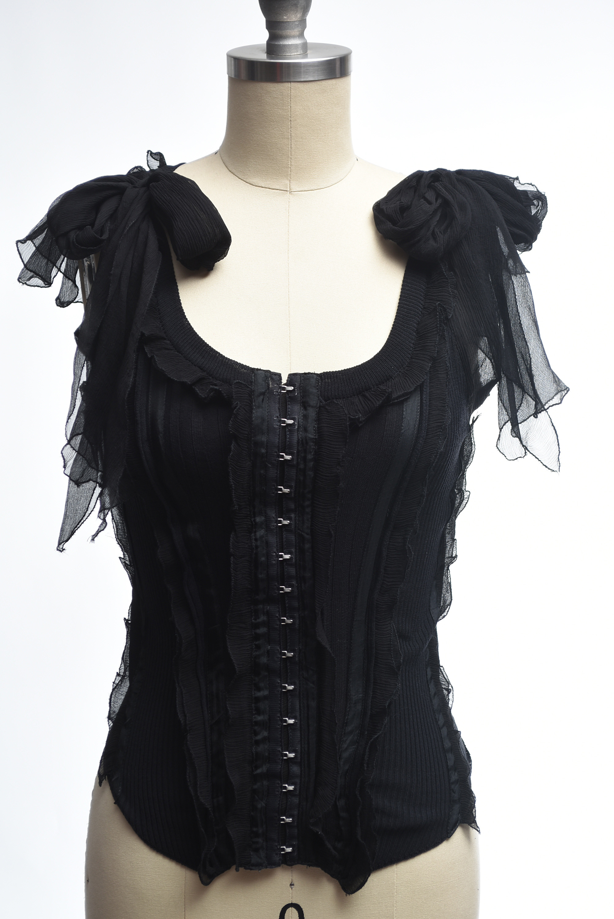 Jean Paul Gaultier Black Knit and Silk Bustier Blouse and Silk Strapless Dress