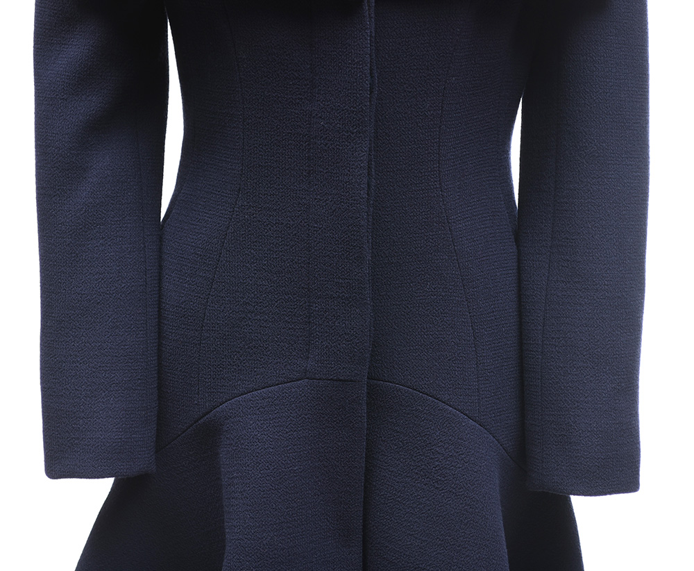 Alexander McQueen Navy Wool Coat with Flounce Hem