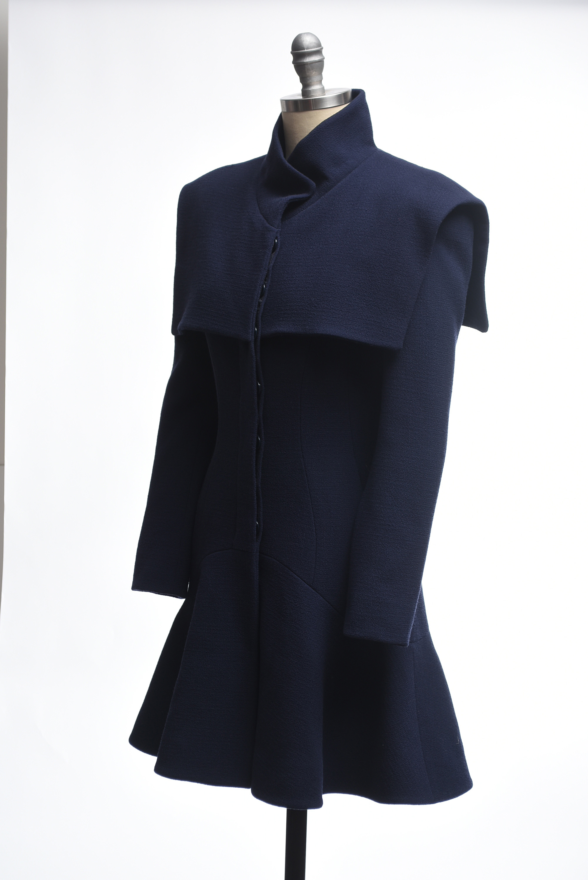 Alexander McQueen Navy Wool Coat with Flounce Hem