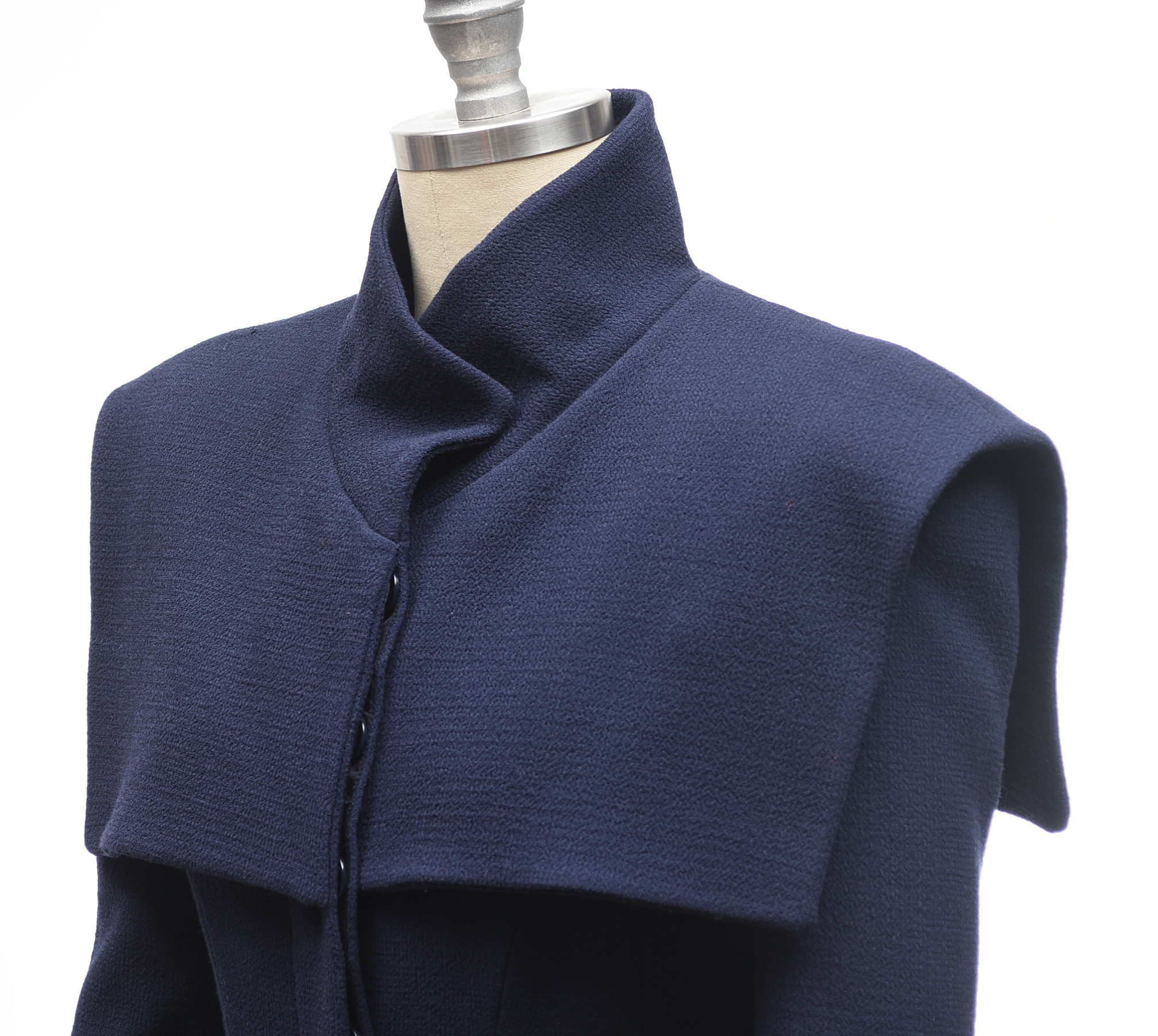 Alexander McQueen Navy Wool Coat with Flounce Hem